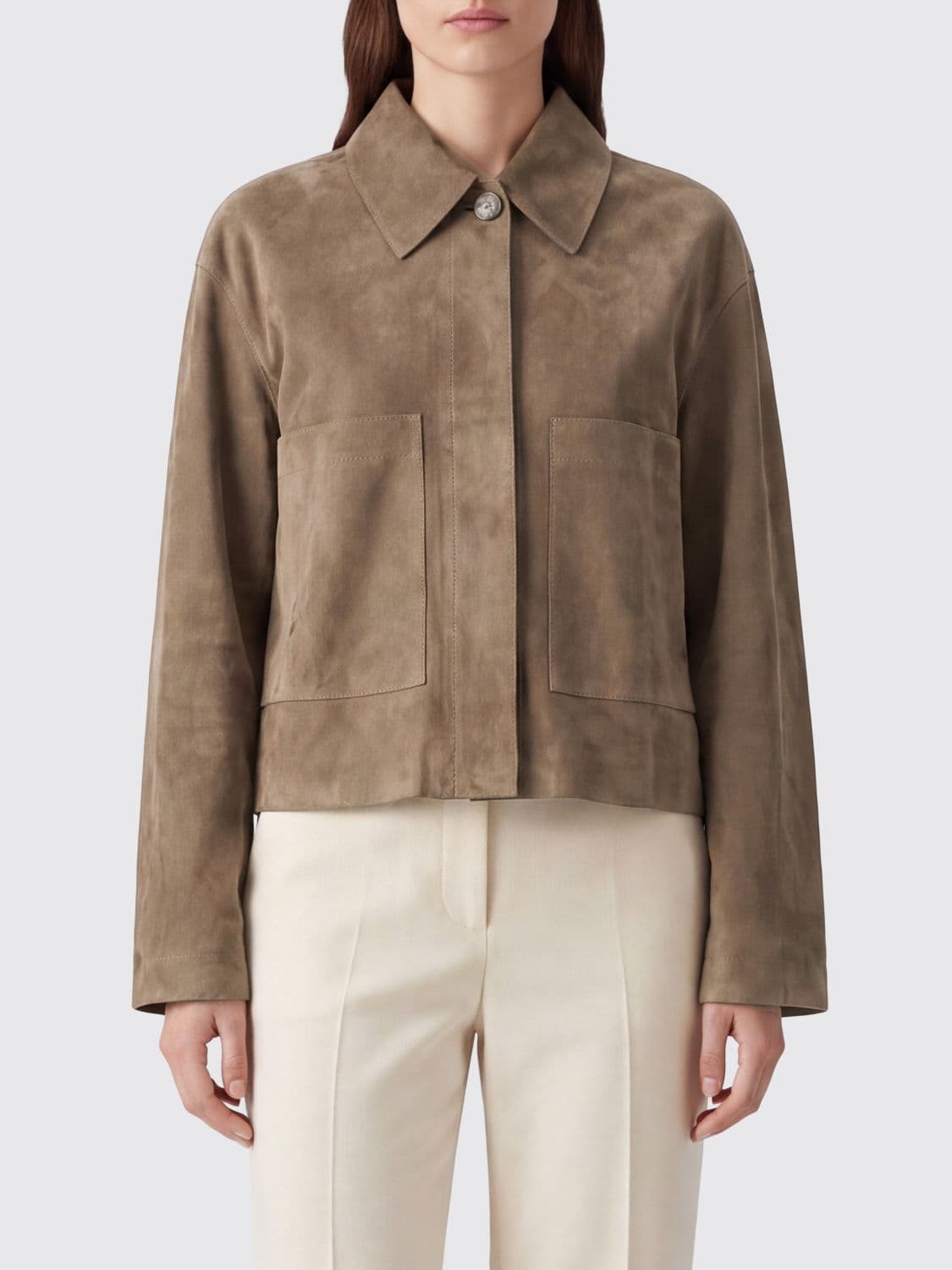 Joseph Suede Leather Shirt Jacket with Patch Pockets and Dropped Shoulders
