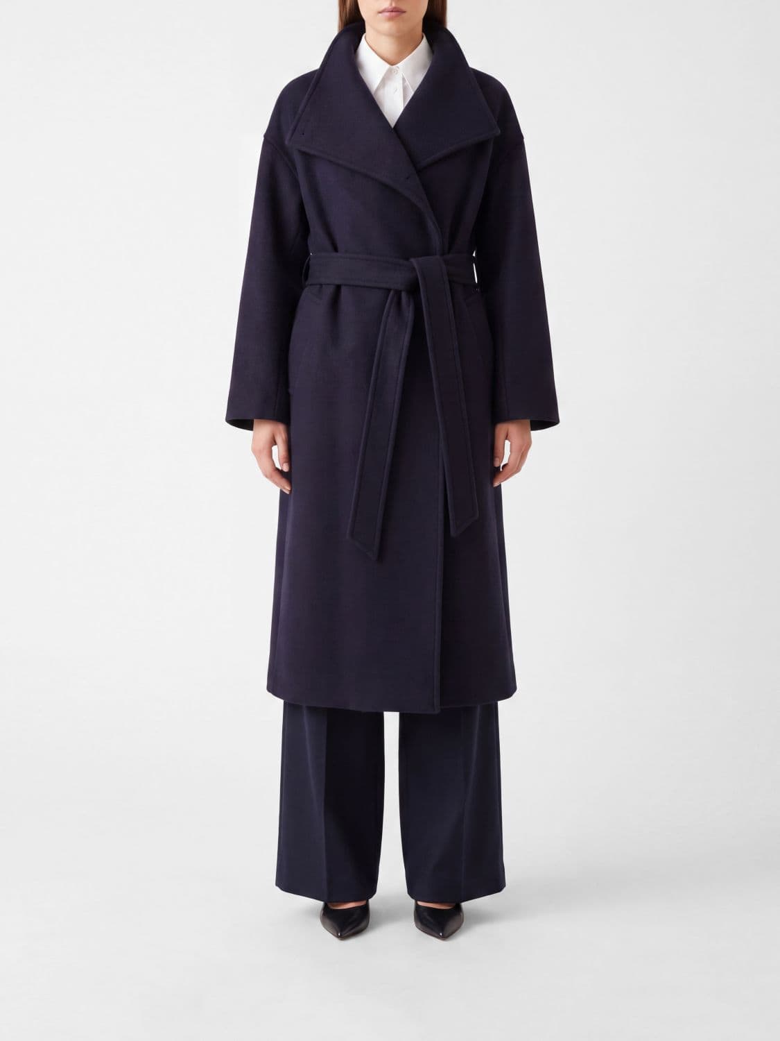 Joseph Hooded Virgin Wool Blend Robe Coat with Shawl Collar and Belt