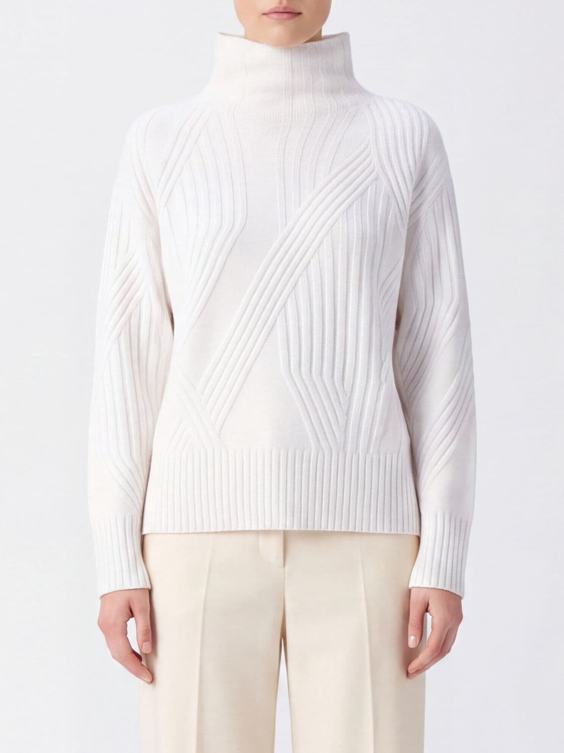 Joseph Funnel Neck Jumper in 100% Merino Wool with Ribbed Trims