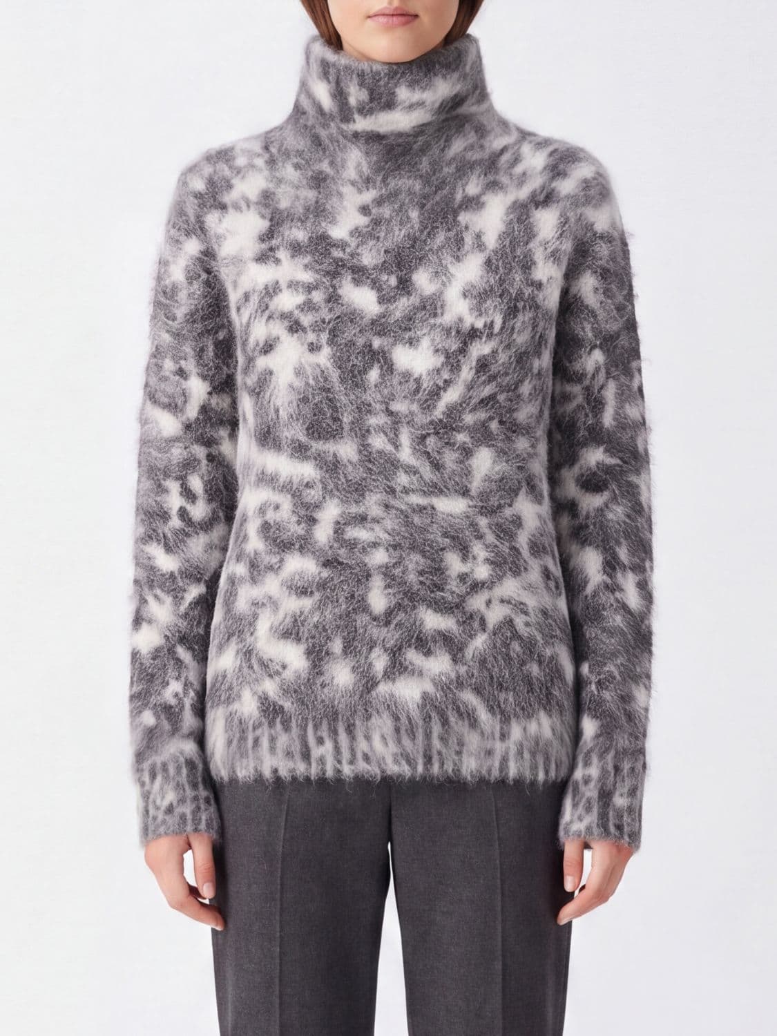 Joseph Abstract Pattern Alpaca Blend Turtleneck Jumper with Ribbed Trims