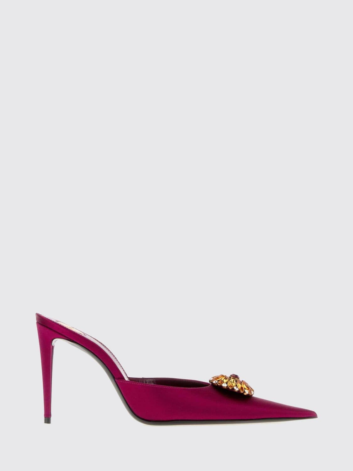 Saint Laurent Thierry Rhinestone-Embellished Satin Mules with Stiletto Heel