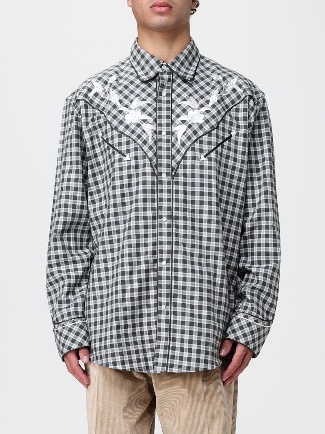 Kenzo Western-Style Gingham Check Shirt in Cotton with Embroidery