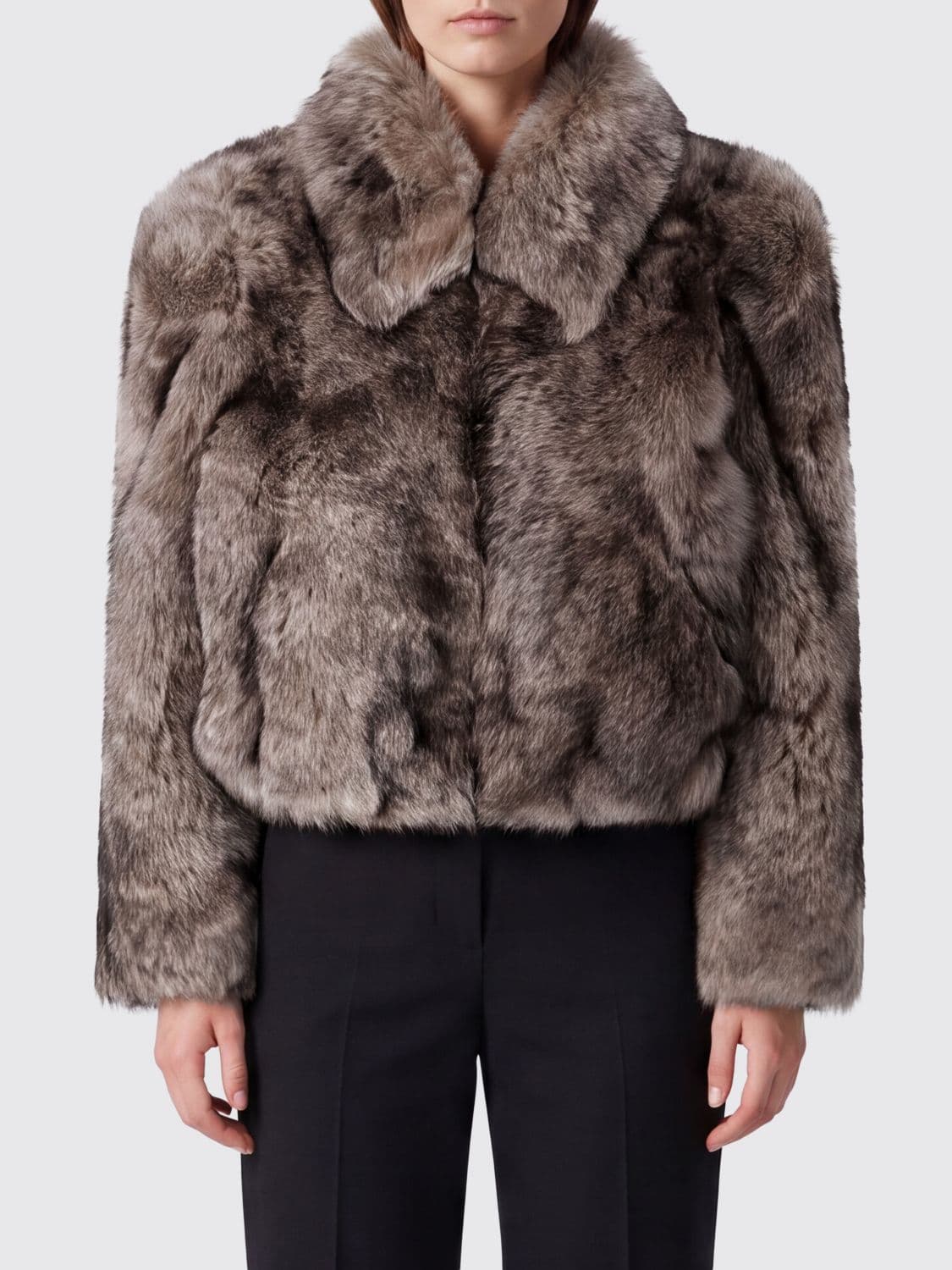 Chloé Short Single-Breasted Coat in Brushed Shearling with Classic Collar