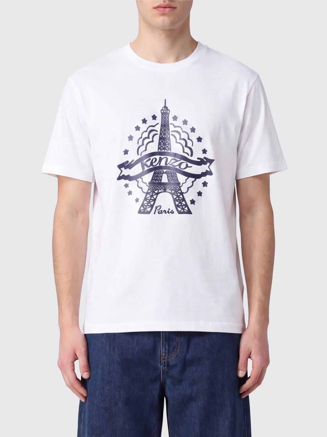 Kenzo Crewneck Cotton T-shirt with Contrasting Graphic Logo Print on the Front