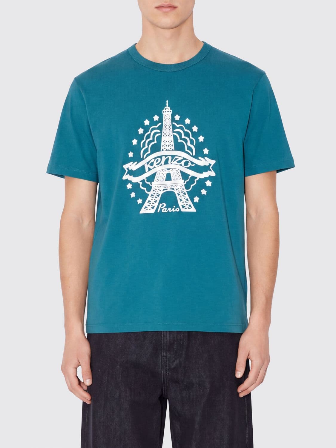Kenzo Crewneck Cotton T-shirt with Contrasting Graphic Logo Print on the Front