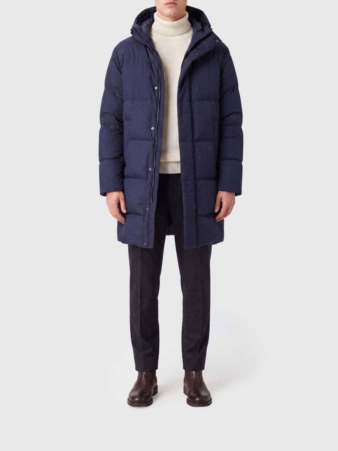 Herno Long Quilted Nylon Down Jacket with Hood and Concealed Fastening