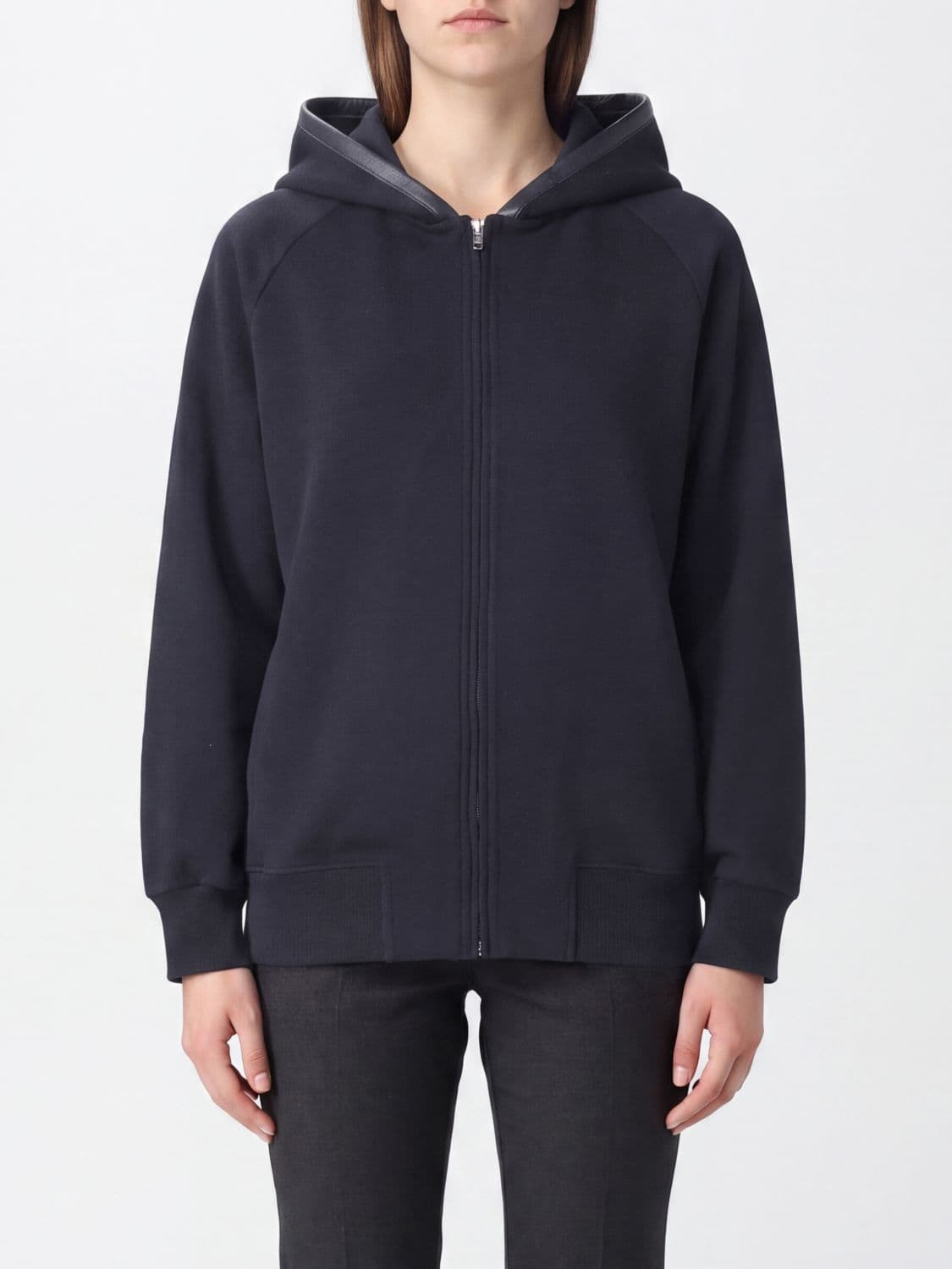 Semicouture Relaxed Fit Wool Knit Hoodie with Zip and Dropped Shoulders