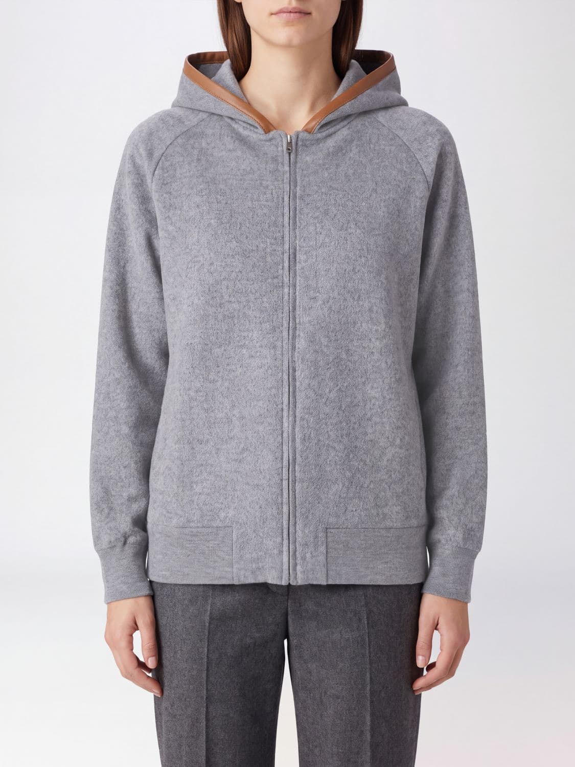 Semicouture Relaxed Fit Wool Knit Hoodie with Zip and Dropped Shoulders