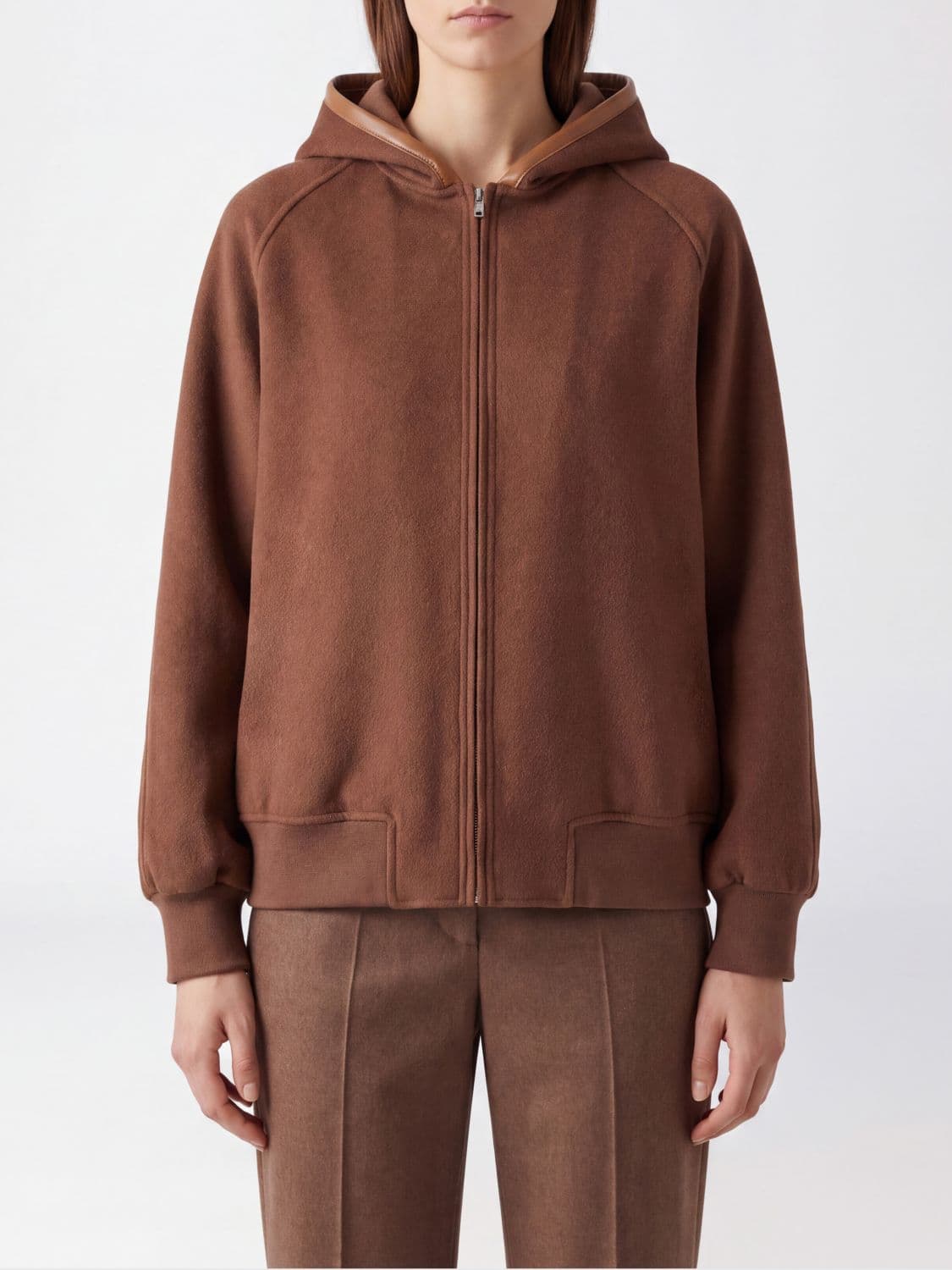 Semicouture Relaxed Fit Wool Knit Hoodie with Zip and Dropped Shoulders