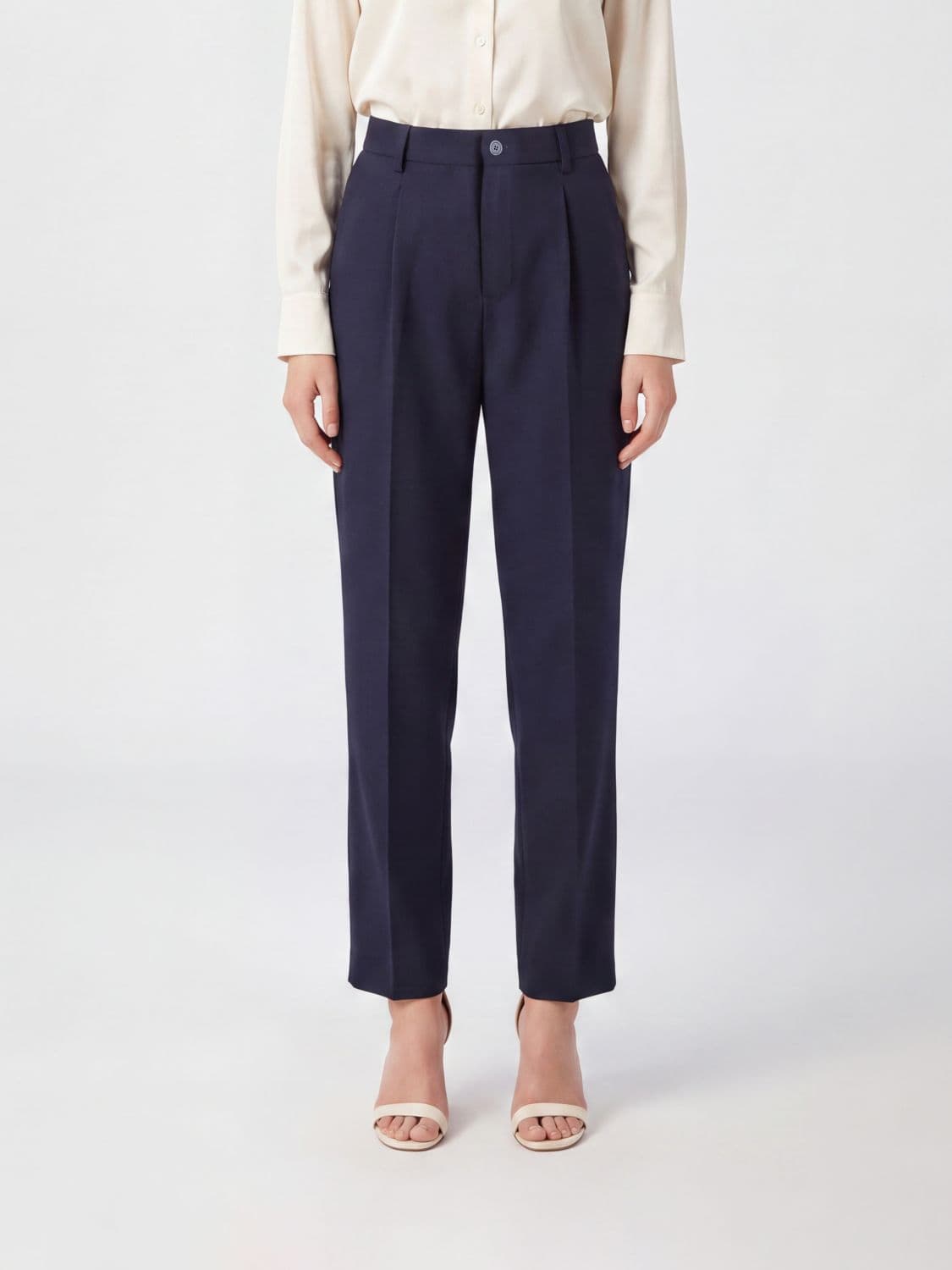 Semicouture High-Waisted Straight Trousers in Viscose Blend with Pleats
