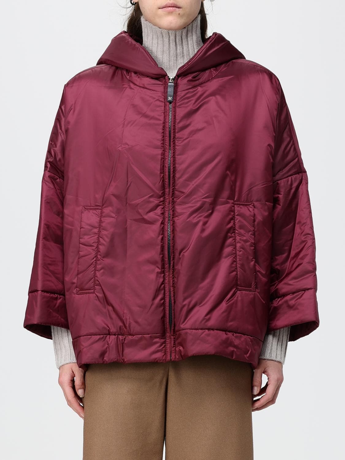 Max Mara Hooded Water-Repellent Short Down Jacket with Camel Filling