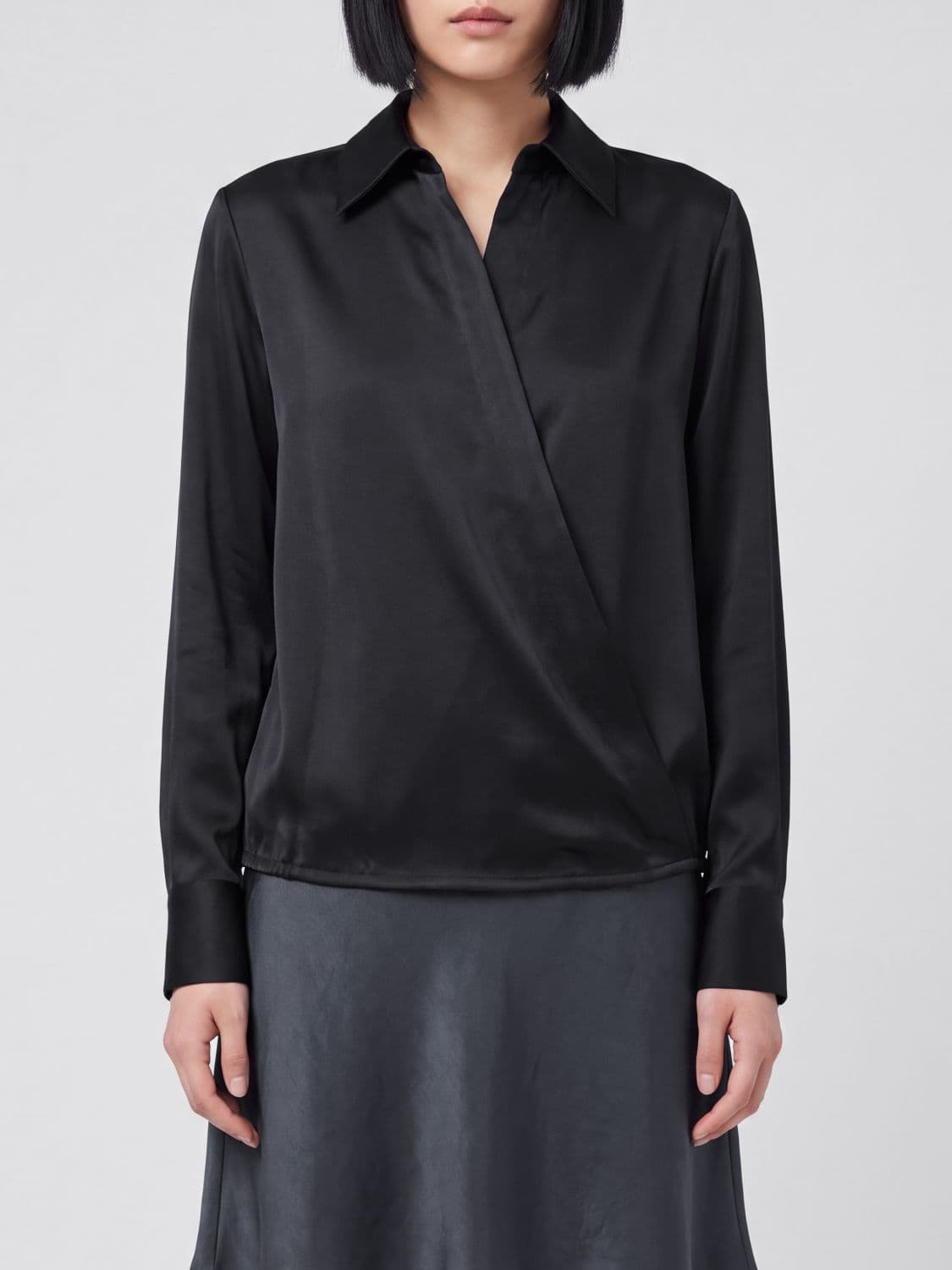 Semicouture Satin Shirt with Classic Collar, Off-Center Fastening, and Elasticated Hem