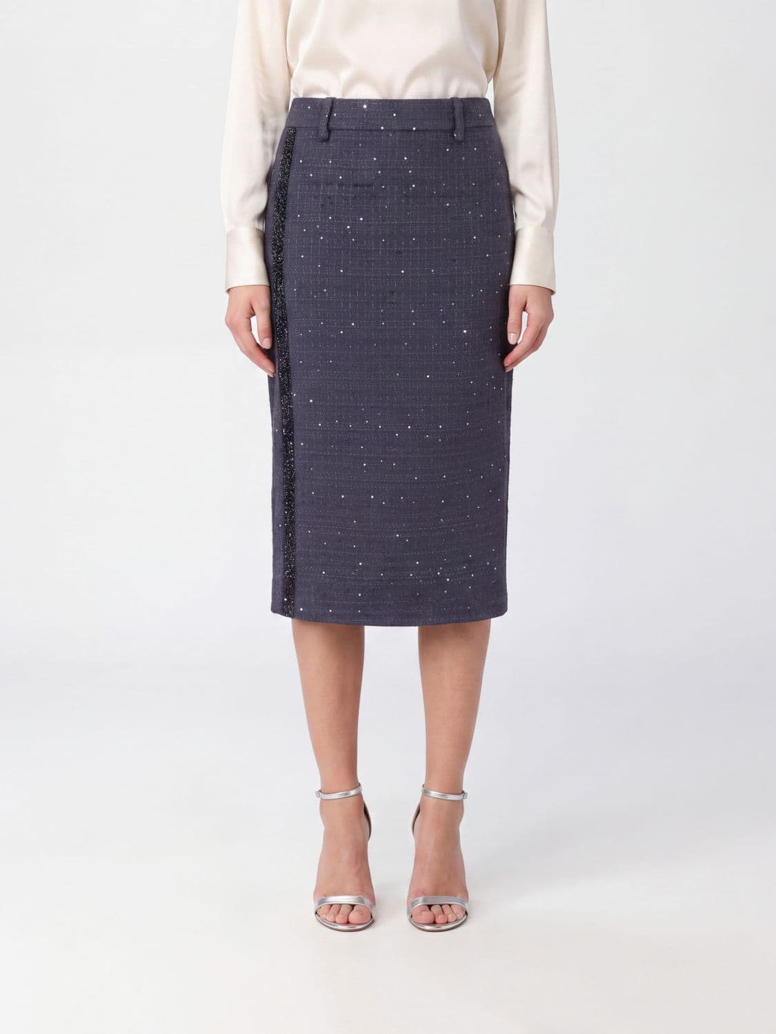 Semicouture Beaded and Sequin Embroidered Cotton-Blend Midi Pencil Skirt