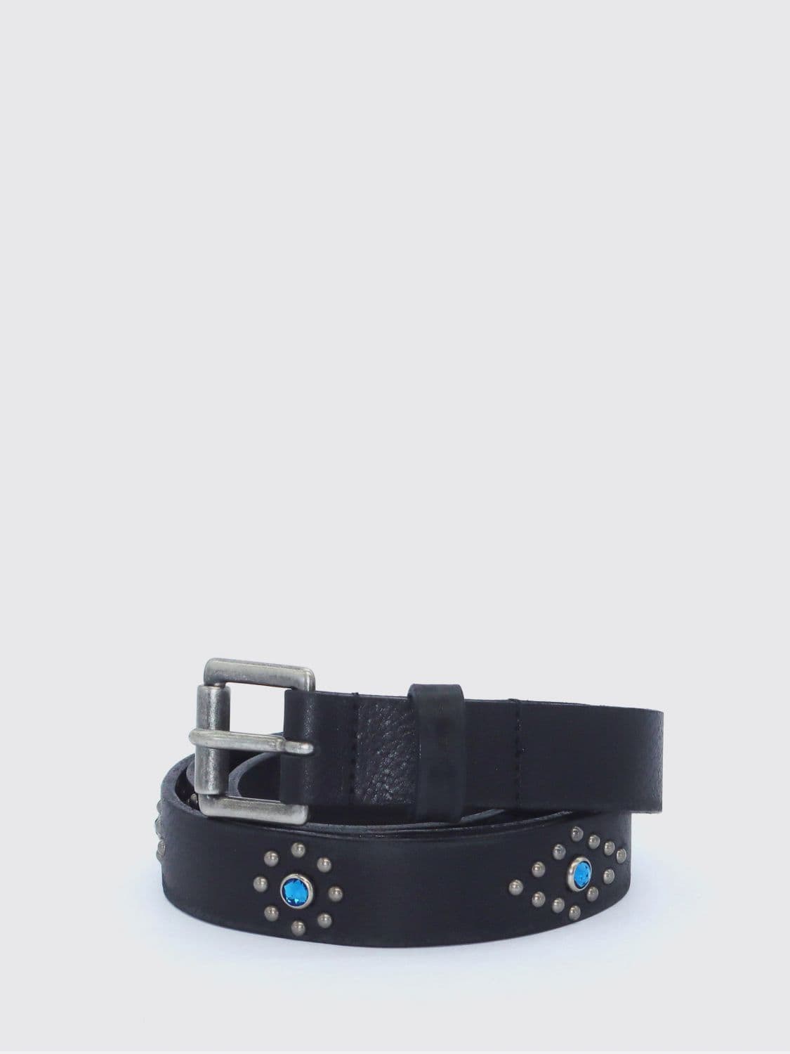 Htc Los Angeles Black Leather Belt with Embroidery and a Metal Buckle