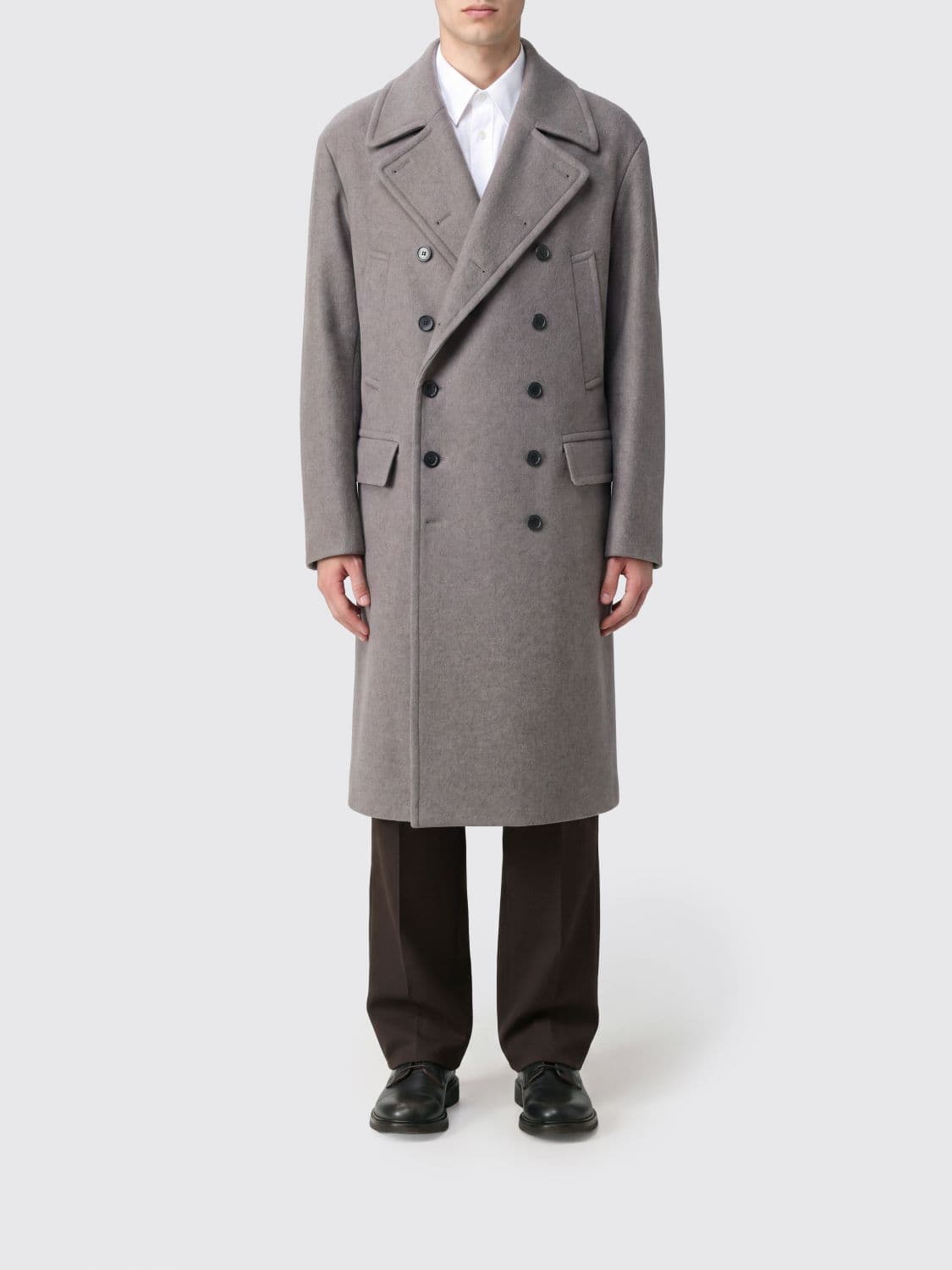 Dries Van Noten Double-Breasted Long Coat in Wool Blend with a Relaxed Fit