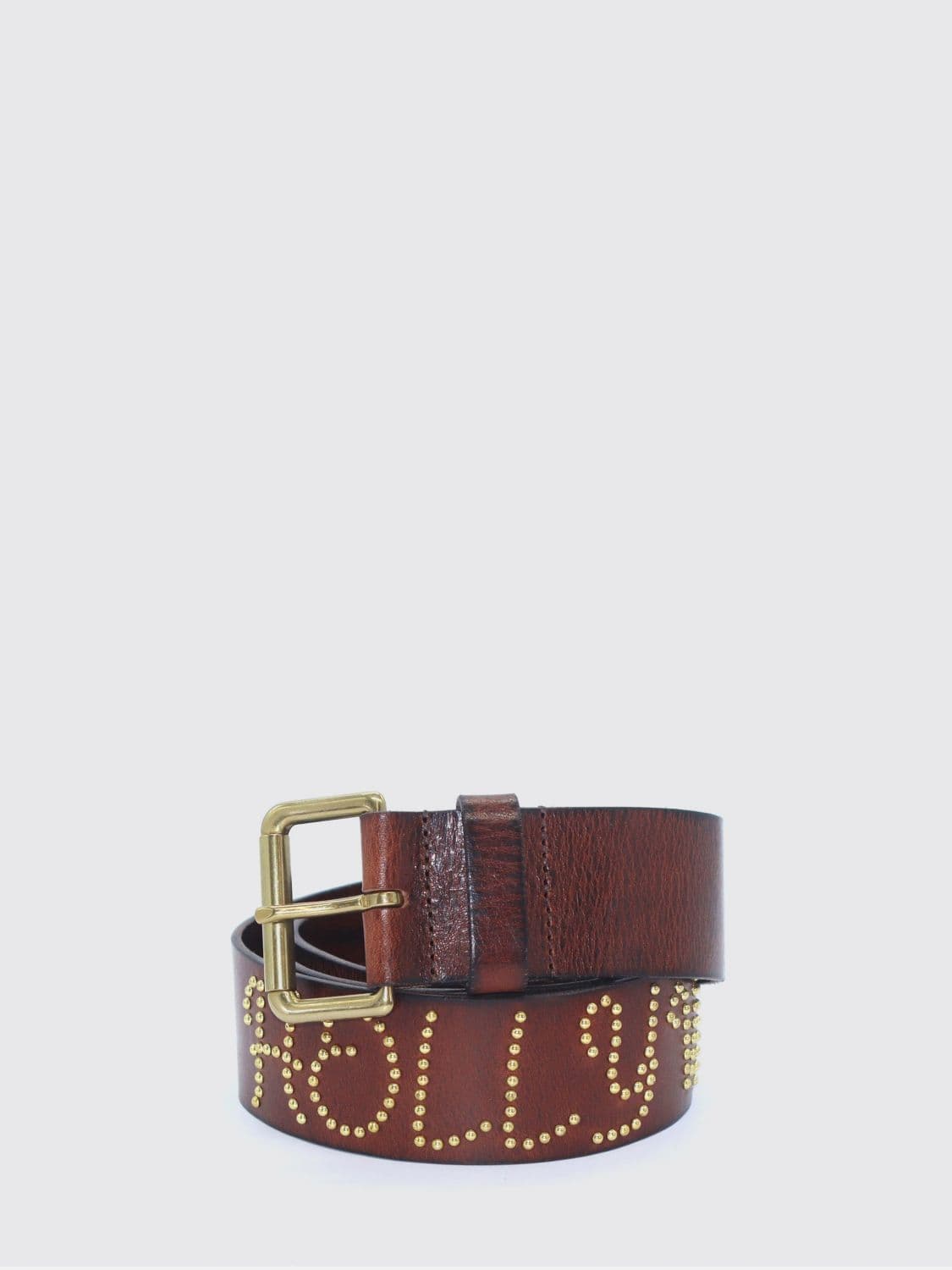 Htc Los Angeles Dark Brown Leather Belt with Embroidery and Metal Buckle