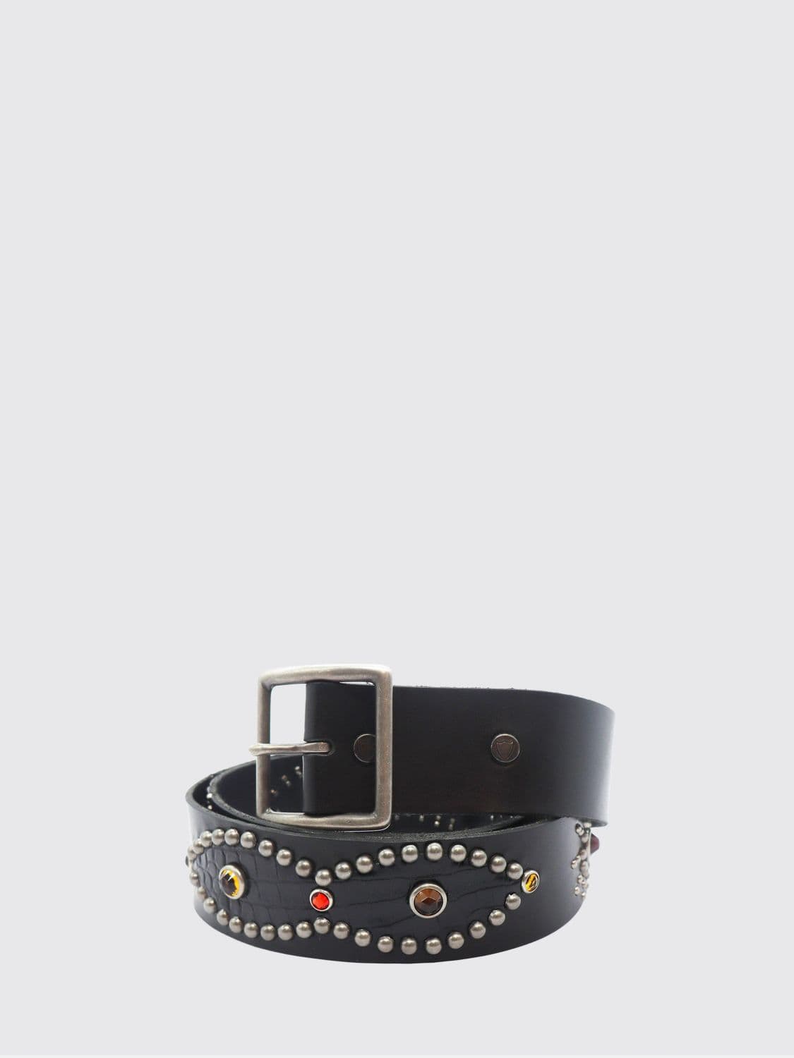 Htc Los Angeles Black Leather Belt with Embroidery and Metal Buckle · 75