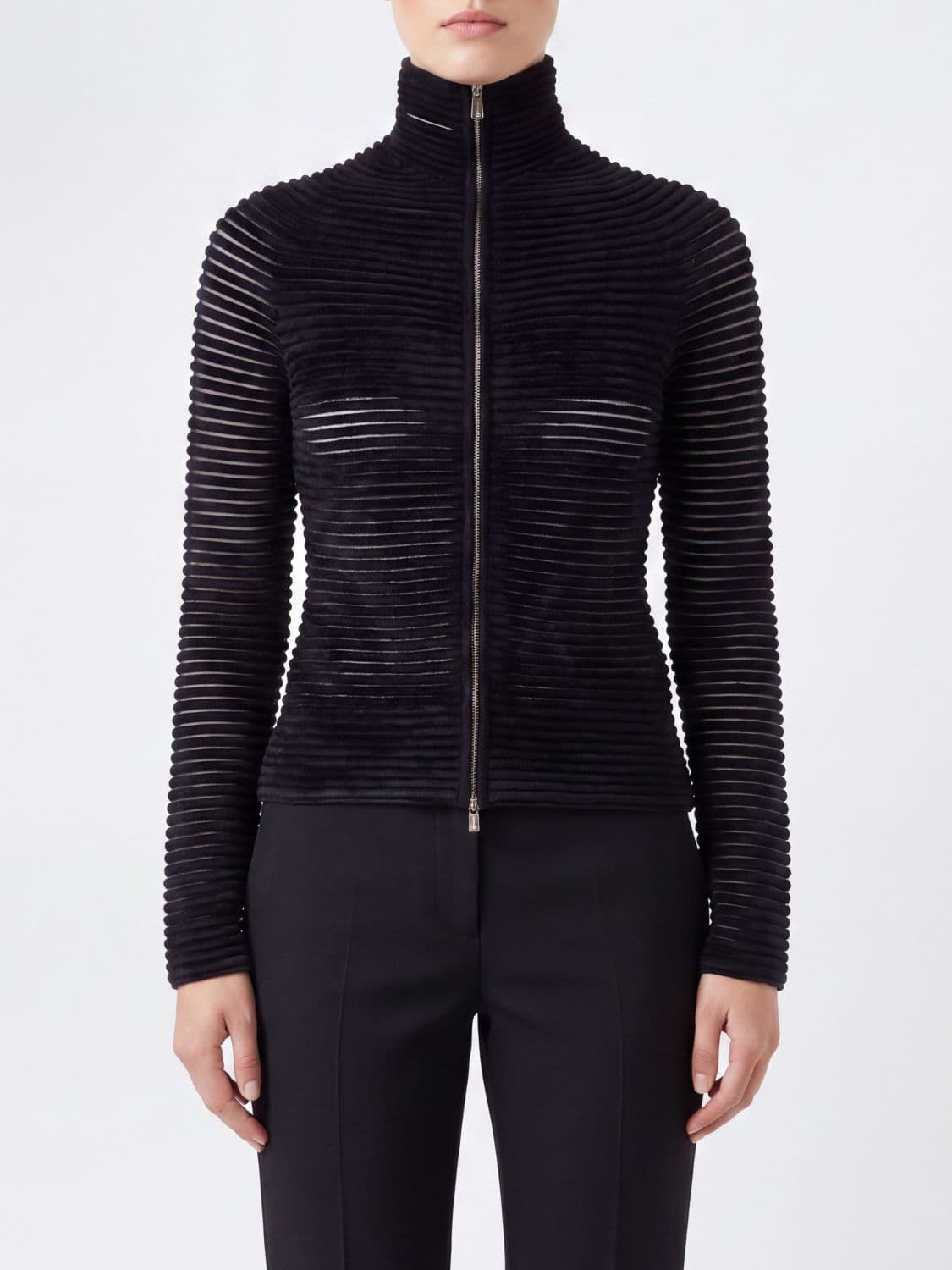 Giorgio Armani Viscose Blend Zip-Up Slim Fit Turtleneck Cardigan
