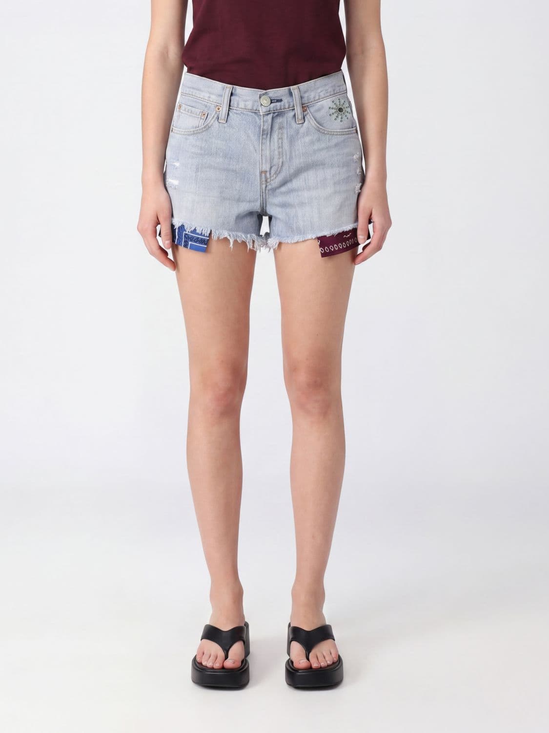 Htc Los Angeles Studded Denim Shorts with Bandana Print