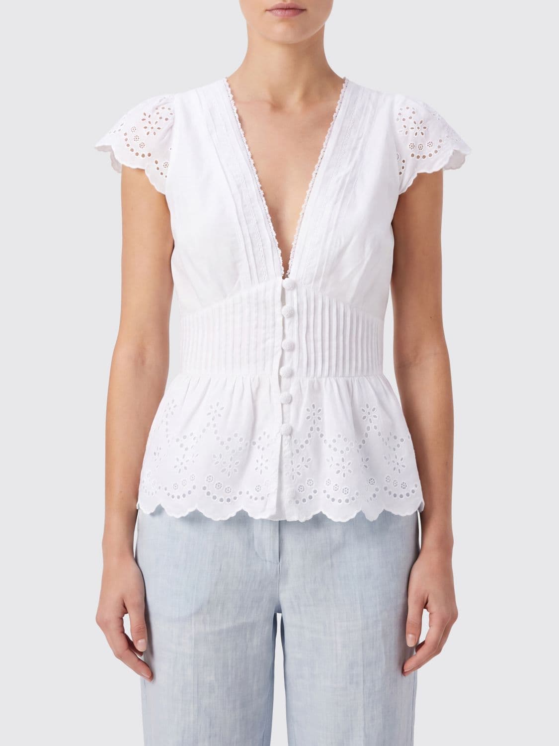 Farm Rio V-Neck Sangallo Lace Cotton Corset Top · S
