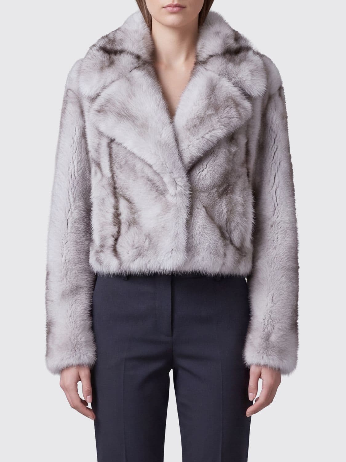 Sportmax Short Faux-Fur Coat with Lapel Collar and Concealed Fastening