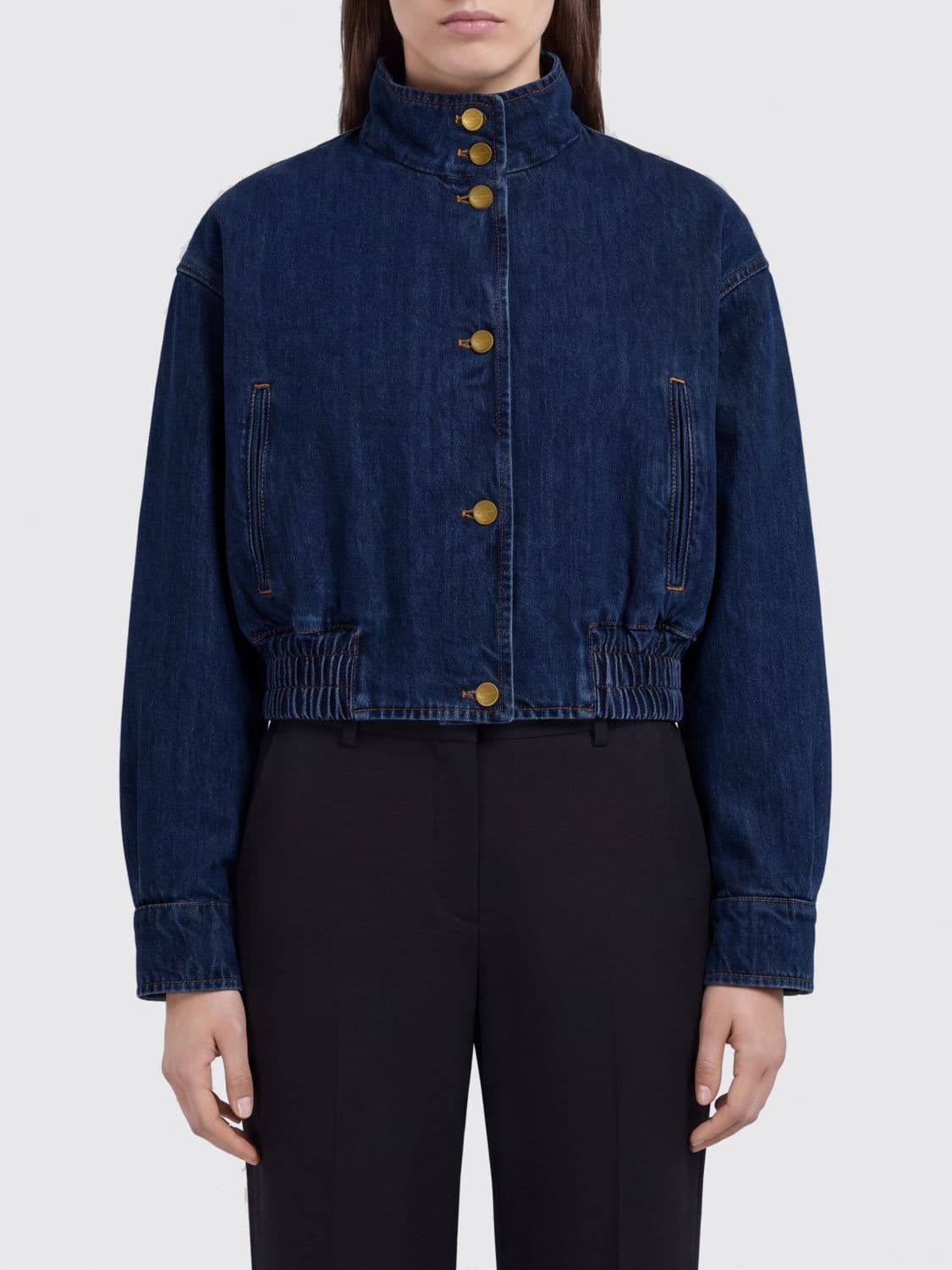 Jil Sander Cropped Relaxed Fit Cotton Denim Bomber Jacket