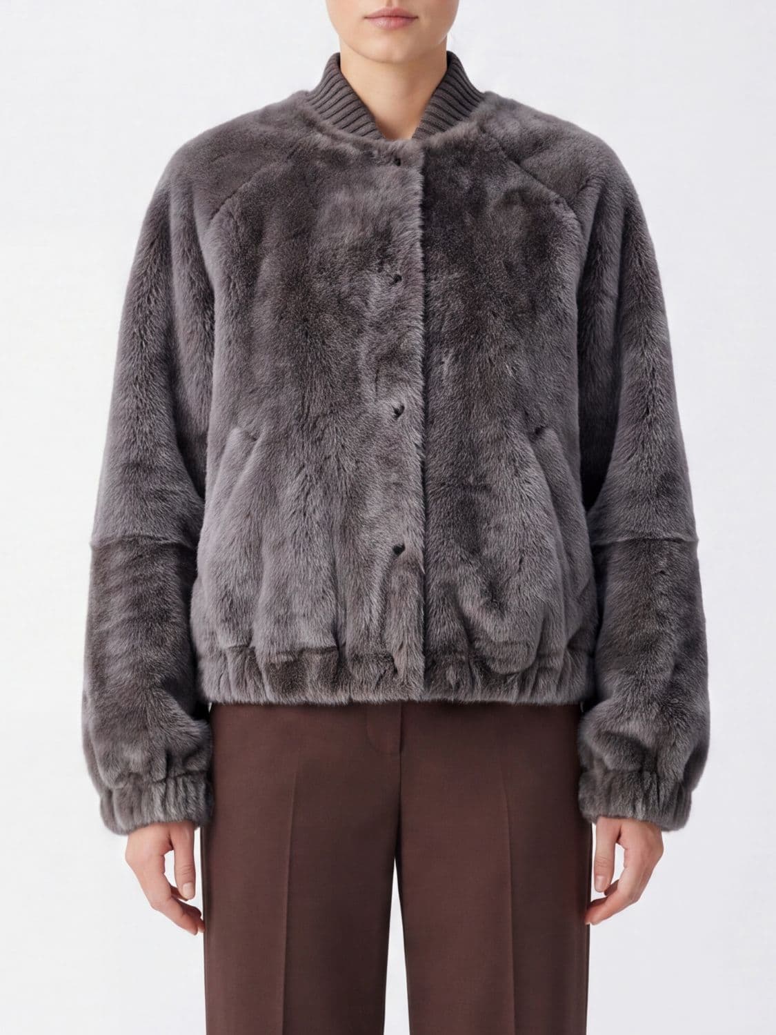 Brunello Cucinelli Short Relaxed-Fit Fur Bomber Jacket with Dropped Shoulders