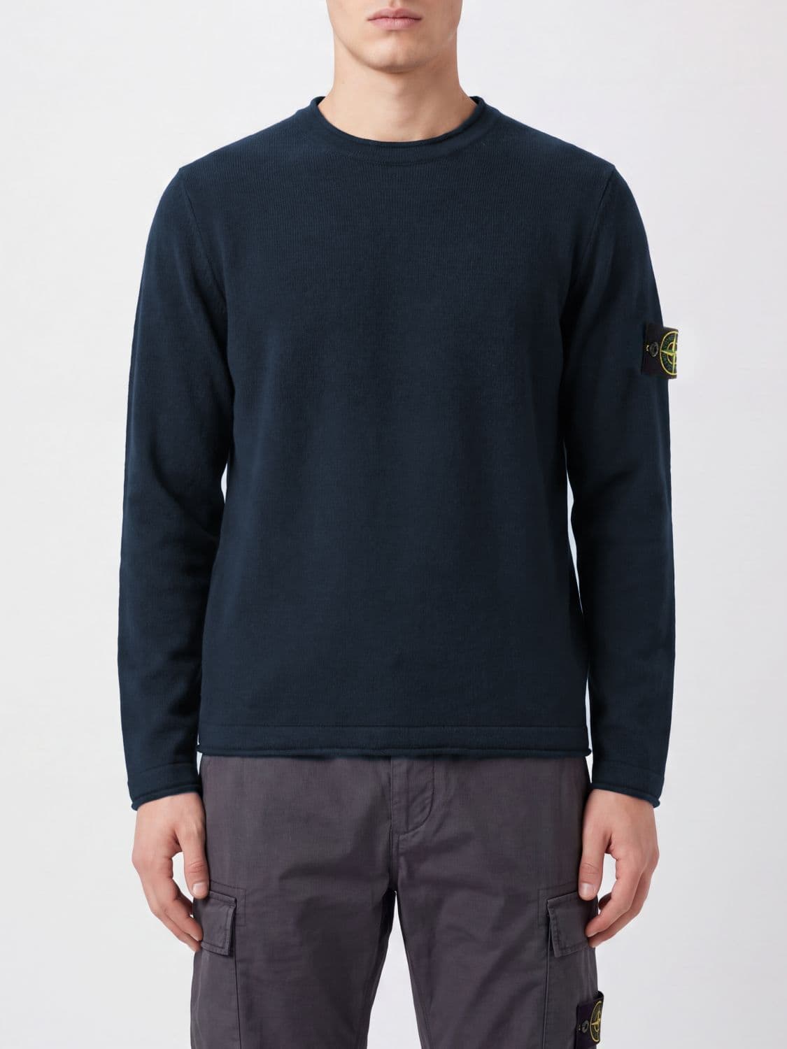 Stone Island Cotton-Blend Crewneck Jumper with Compass Logo Patch