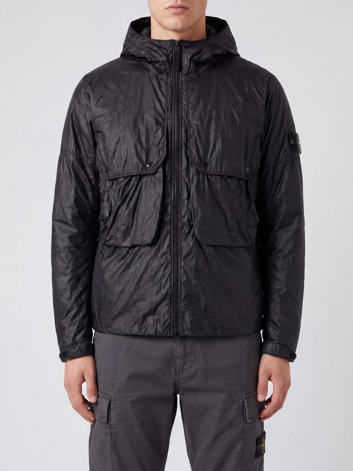 Stone Island Hooded Technical Fabric Windbreaker with Compass Logo Badge