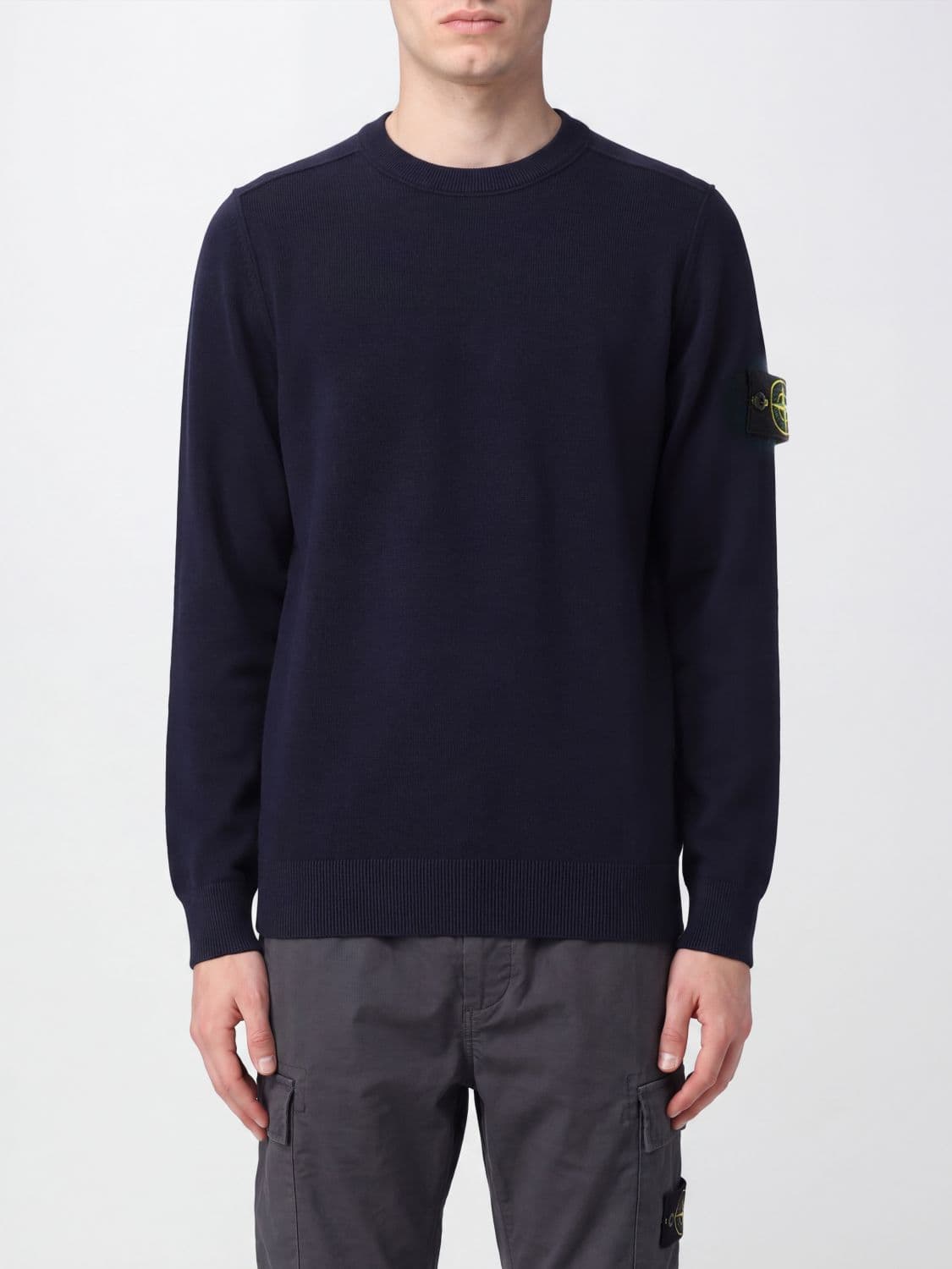 Stone Island Cotton Crewneck Jumper with Ribbed Trims and Logo Patch