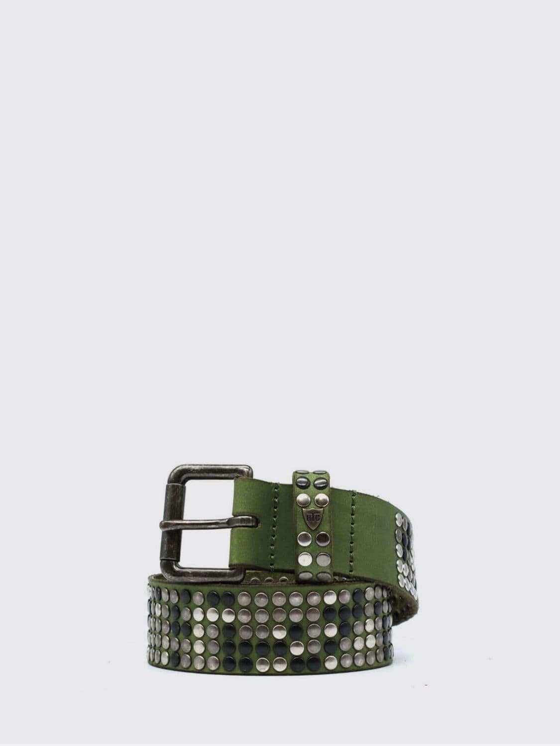 Htc Los Angeles Olive Leather Belt with Embroidery