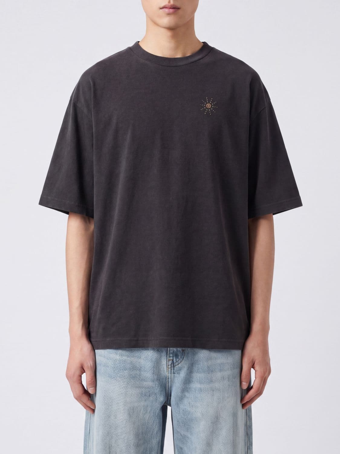 Htc Los Angeles Oversized Cotton T-Shirt with Embroidered Logo and Rhinestones