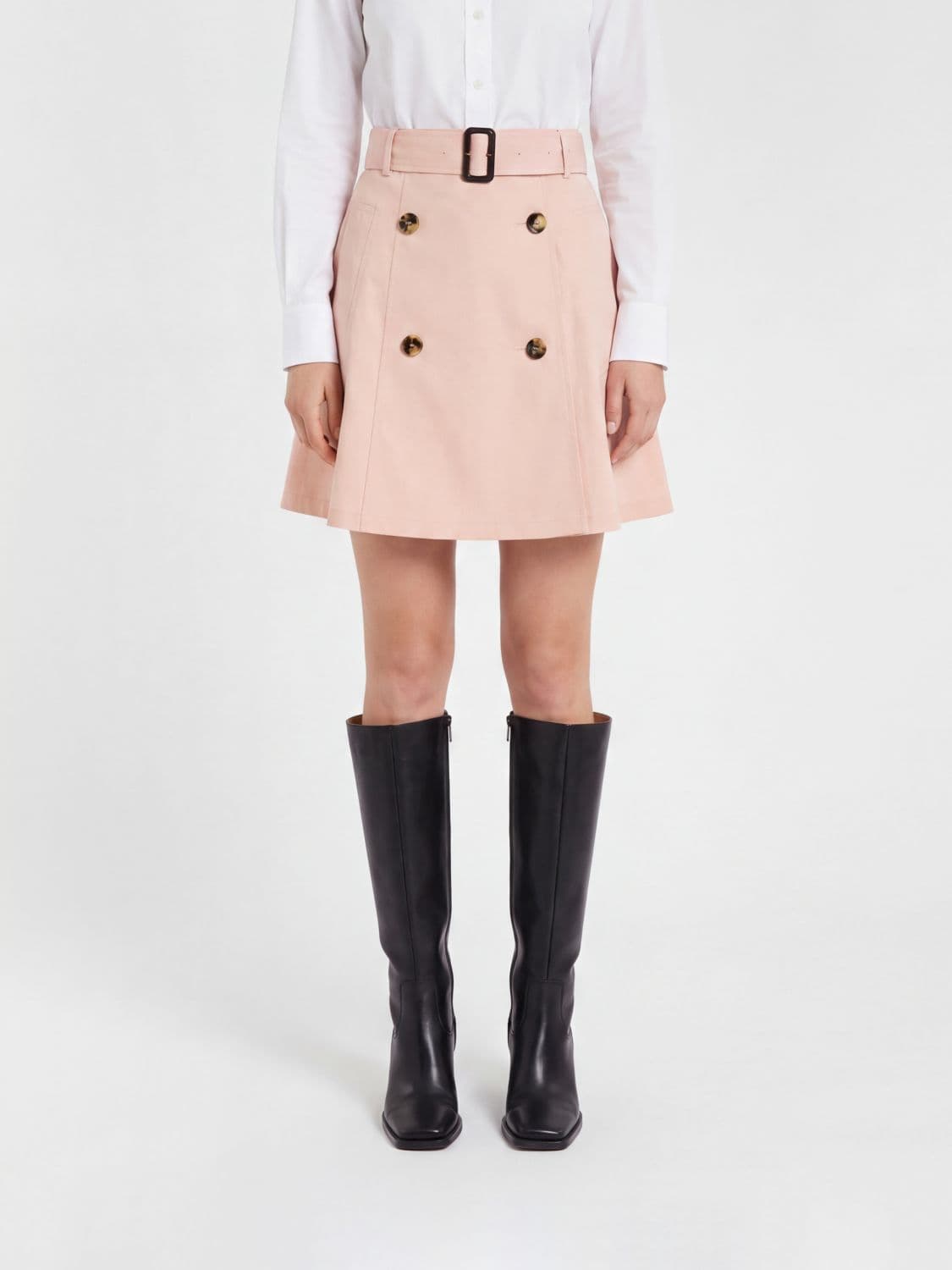 Burberry High-Waisted A-Line Cotton Mini Skirt with Adjustable Belt