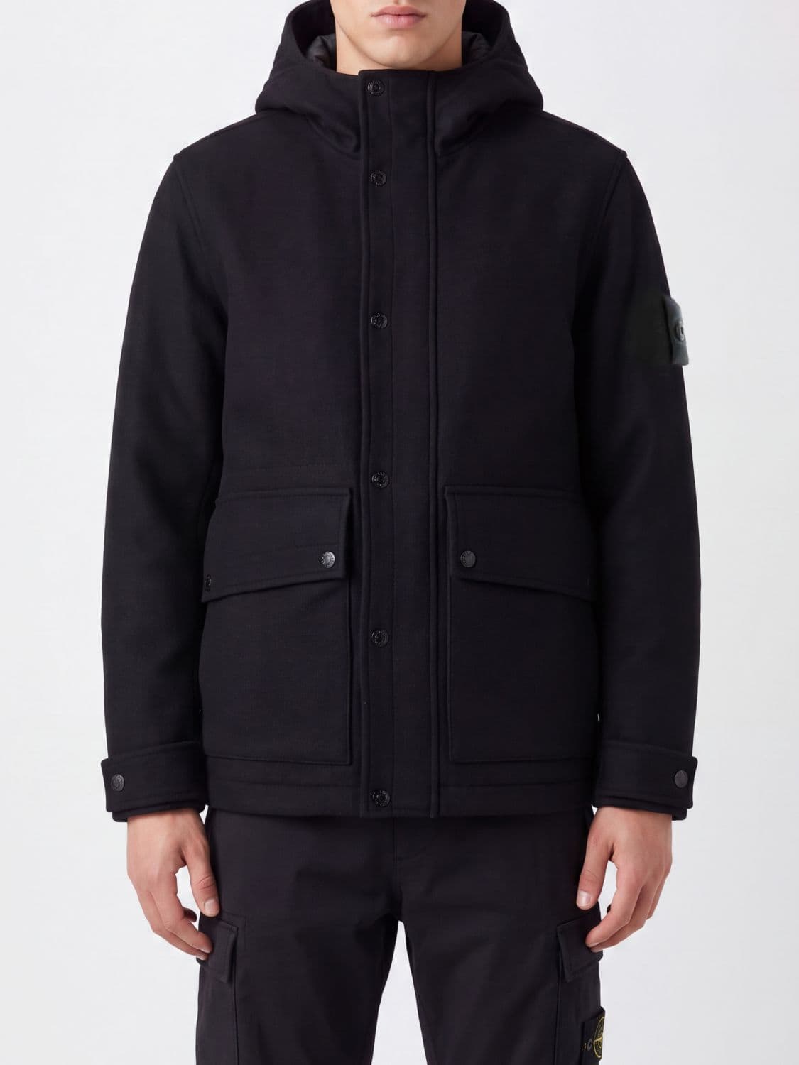 Stone Island Hooded Wool Parka with Compass Logo Badge