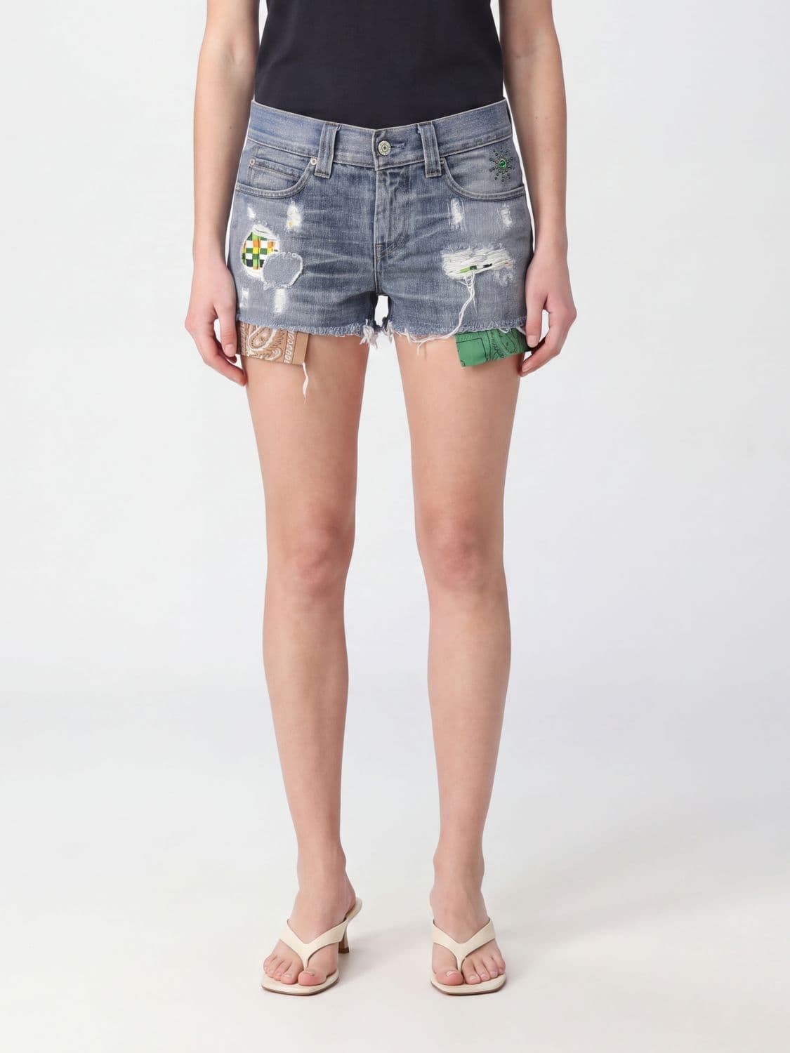 Htc Los Angeles Low-Rise Studded Denim Shorts with Frayed Hem · 28