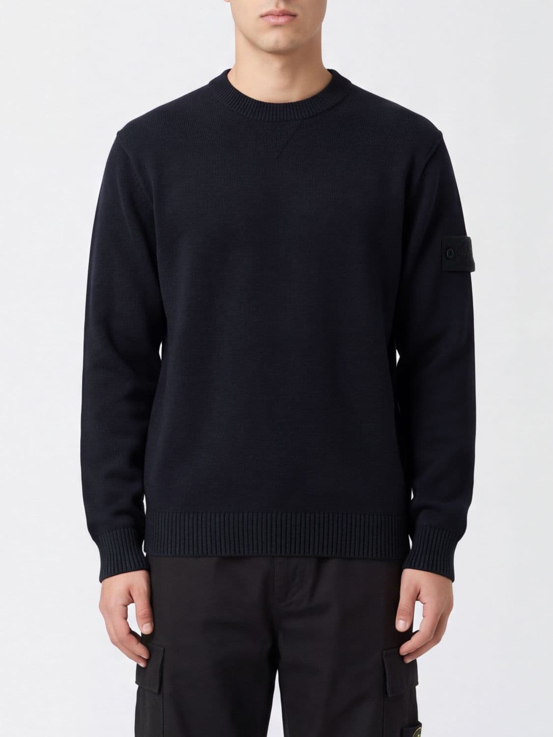 Stone Island Cotton Blend Crewneck Jumper with Compass Logo Patch