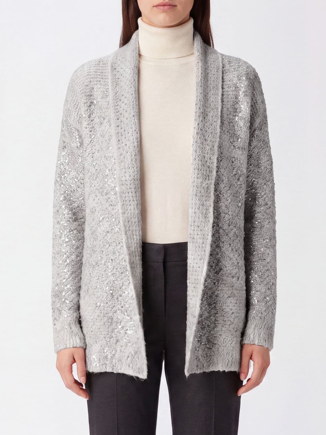 Avant Toi Cashmere and Silk Cardigan with Shawl Collar and Sequin Embroidery