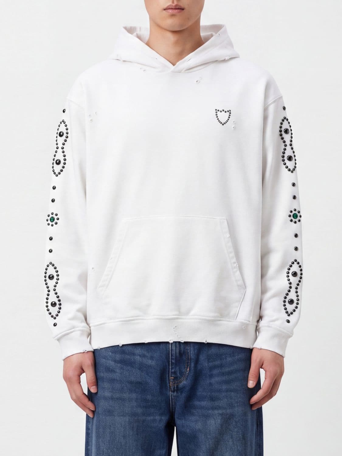 Htc Los Angeles Oversized Studded Cotton Hoodie with Embroidery