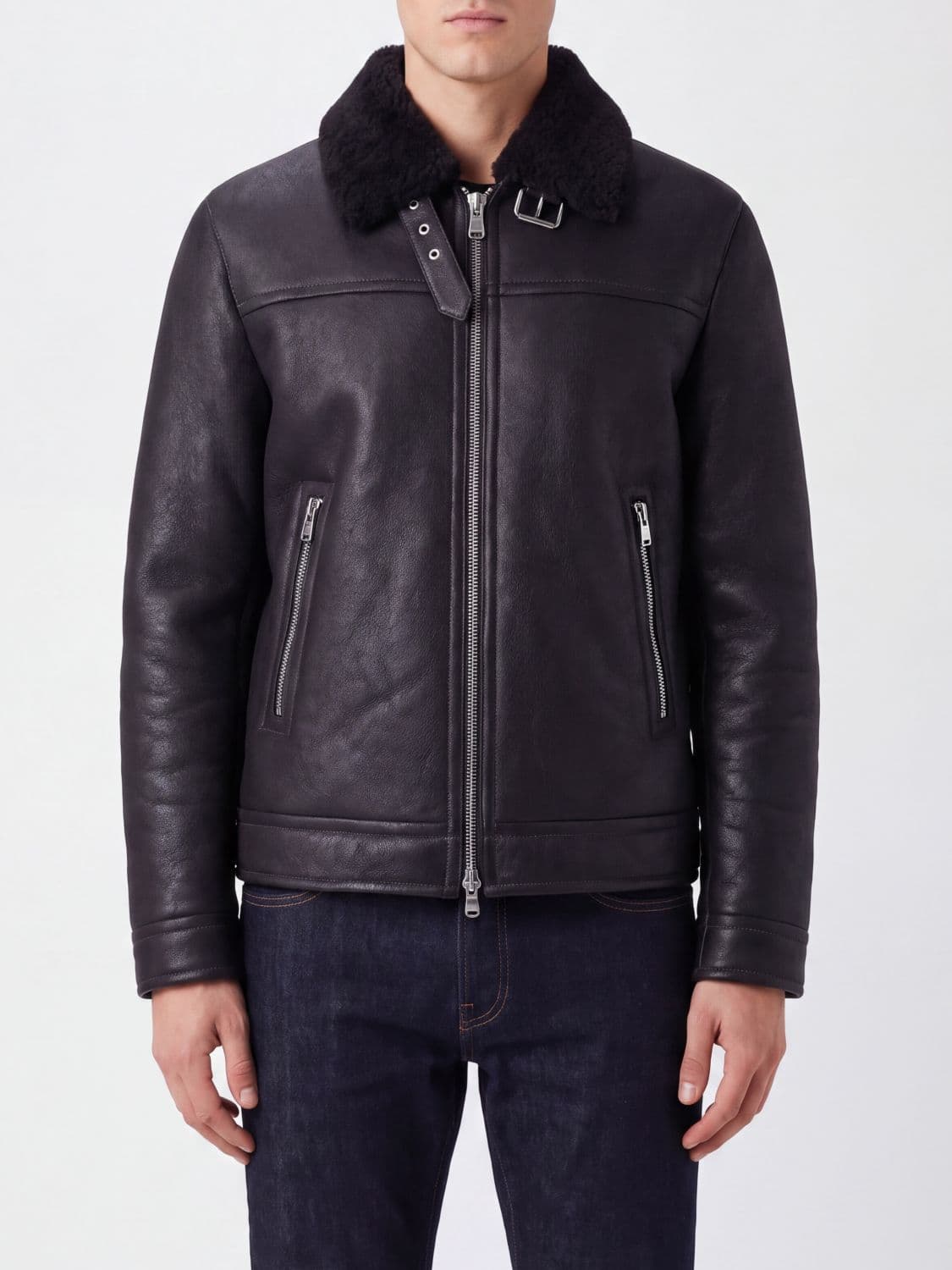 Dondup Lambskin Leather Jacket with Fur Collar and Zip Closure
