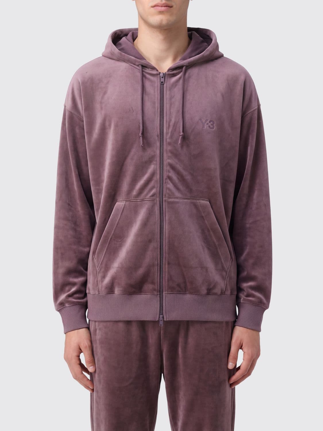 Y-3 Zipped Hoodie in Velvet with a Relaxed Fit and Dropped Shoulders