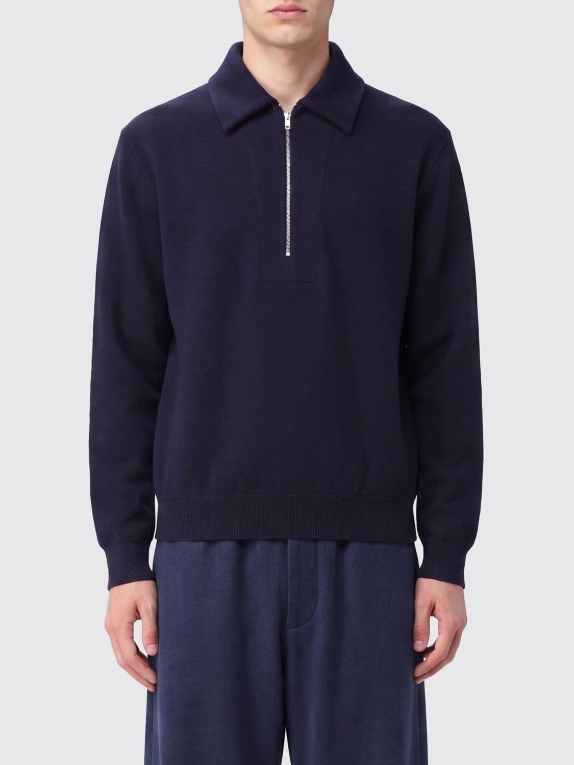 Jil Sander Half-Zip Sweatshirt in a Wool and Cotton Blend with Classic Collar