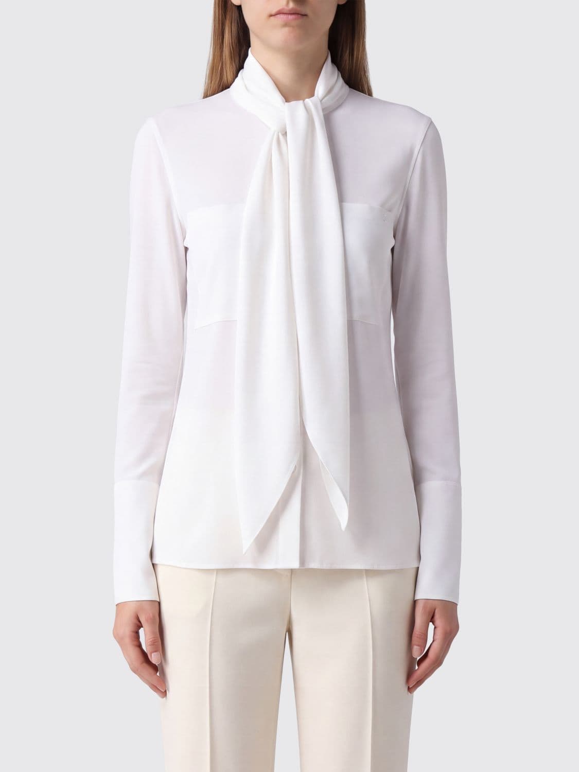 Courrèges Pussy-Bow Crêpe Shirt with Concealed Placket