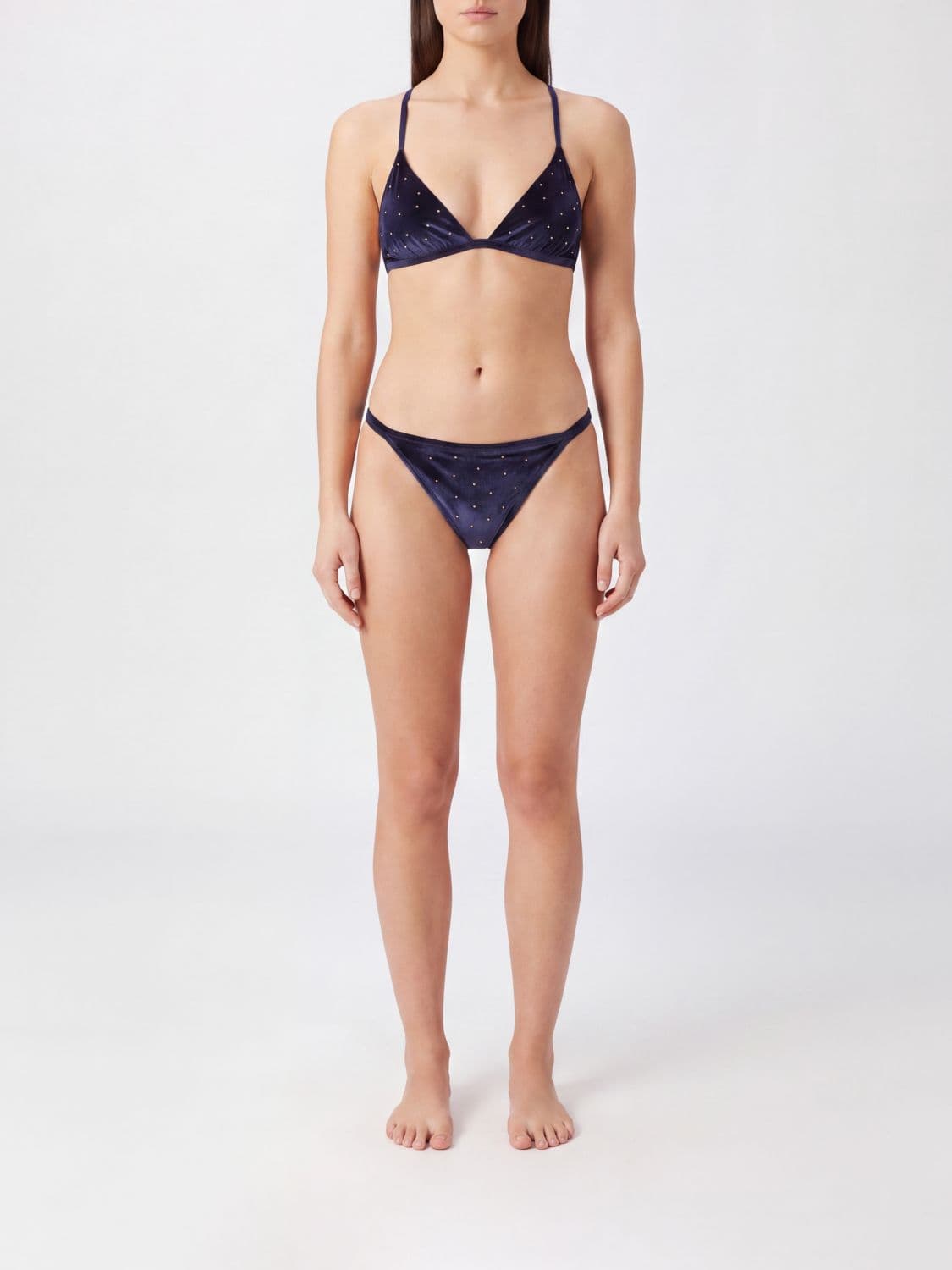 Balmain Crystal-Embellished Velvet Triangle Bikini