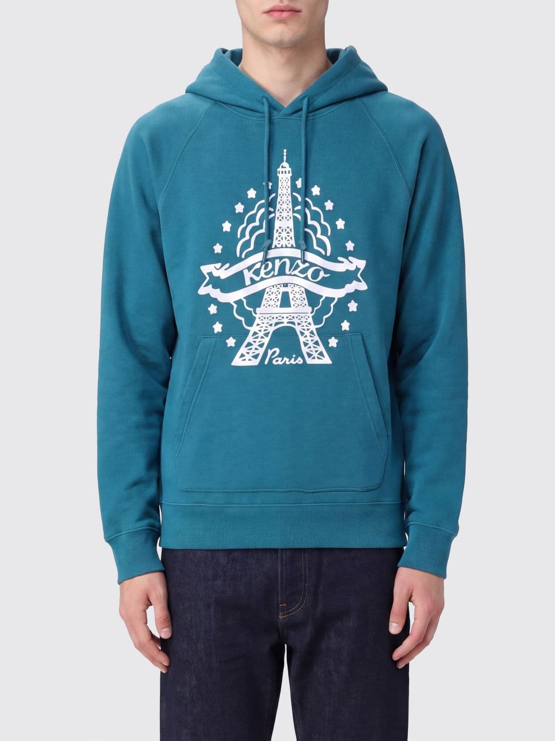Kenzo 'Eiffel Tower' Cotton Hoodie with Graphic Print and Kangaroo Pocket