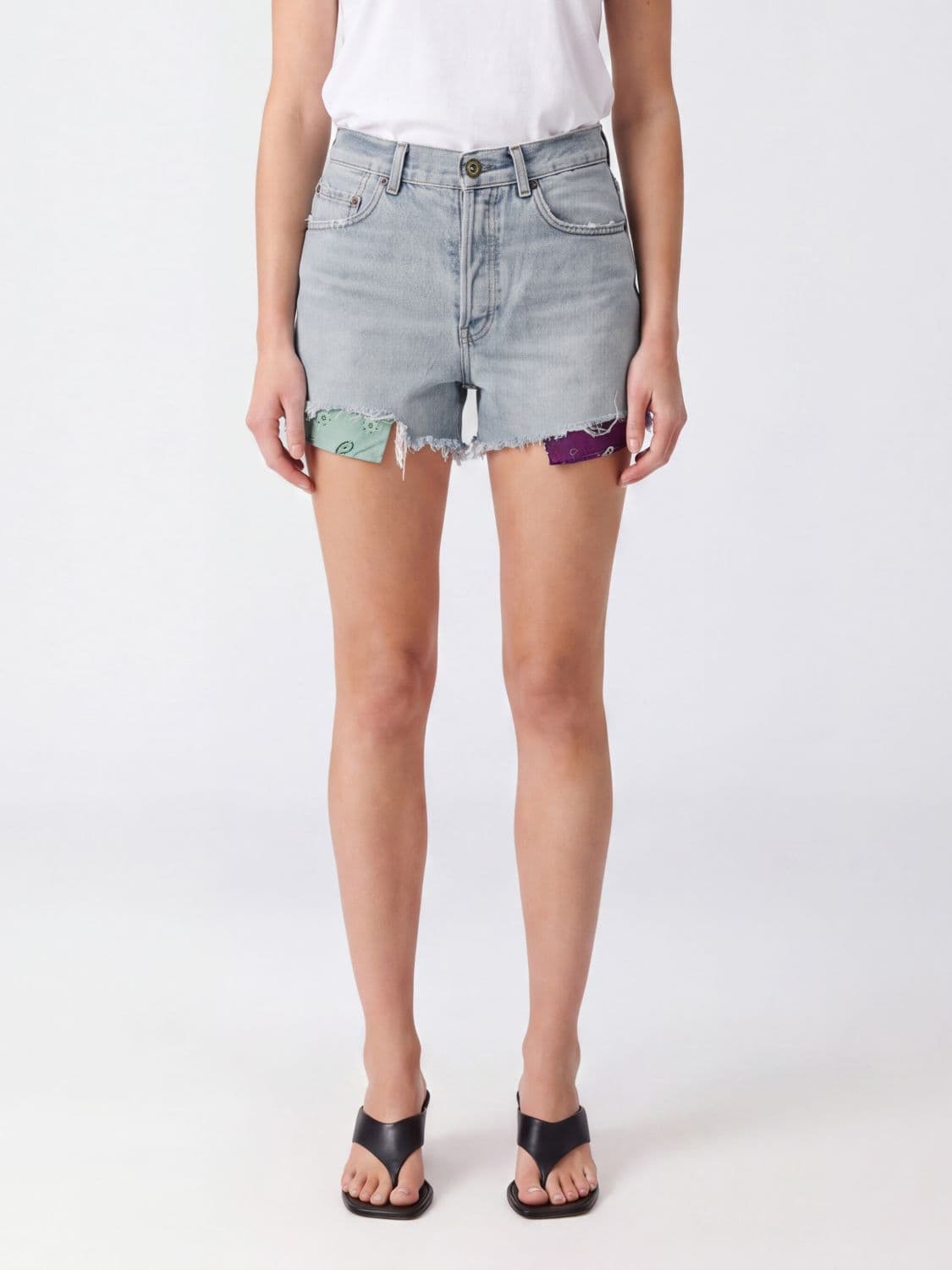Htc Los Angeles High-Waisted Denim Shorts with Raw Hem