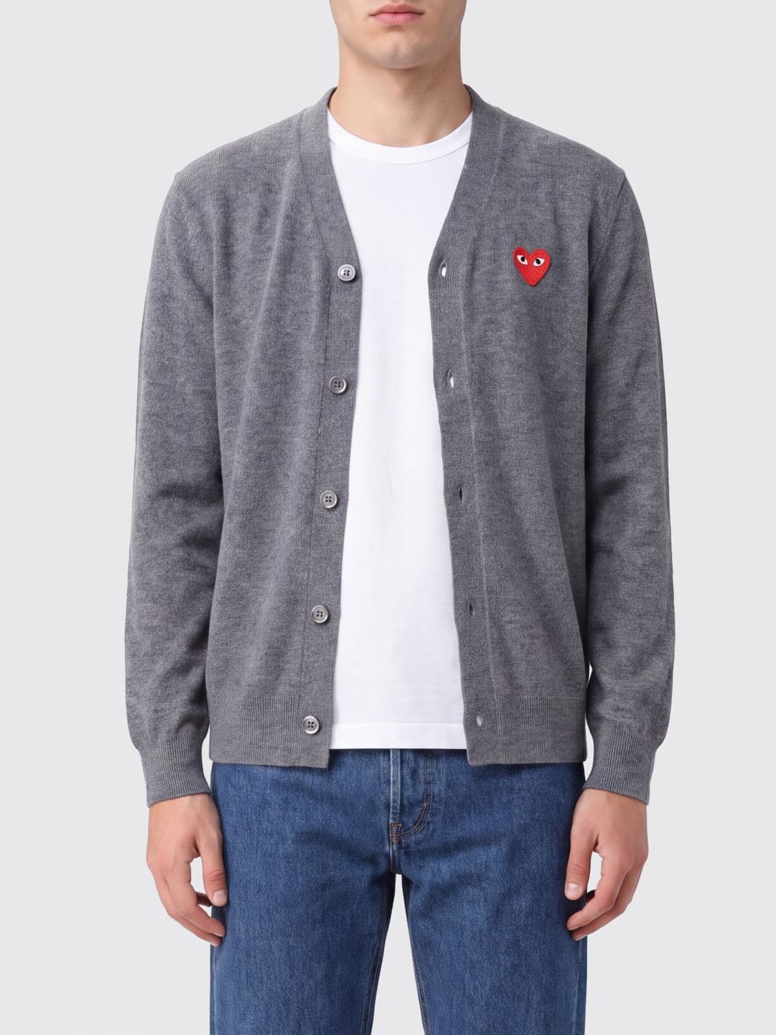 Comme Des Garçons Play V-Neck Wool Cardigan with an Embroidered Logo