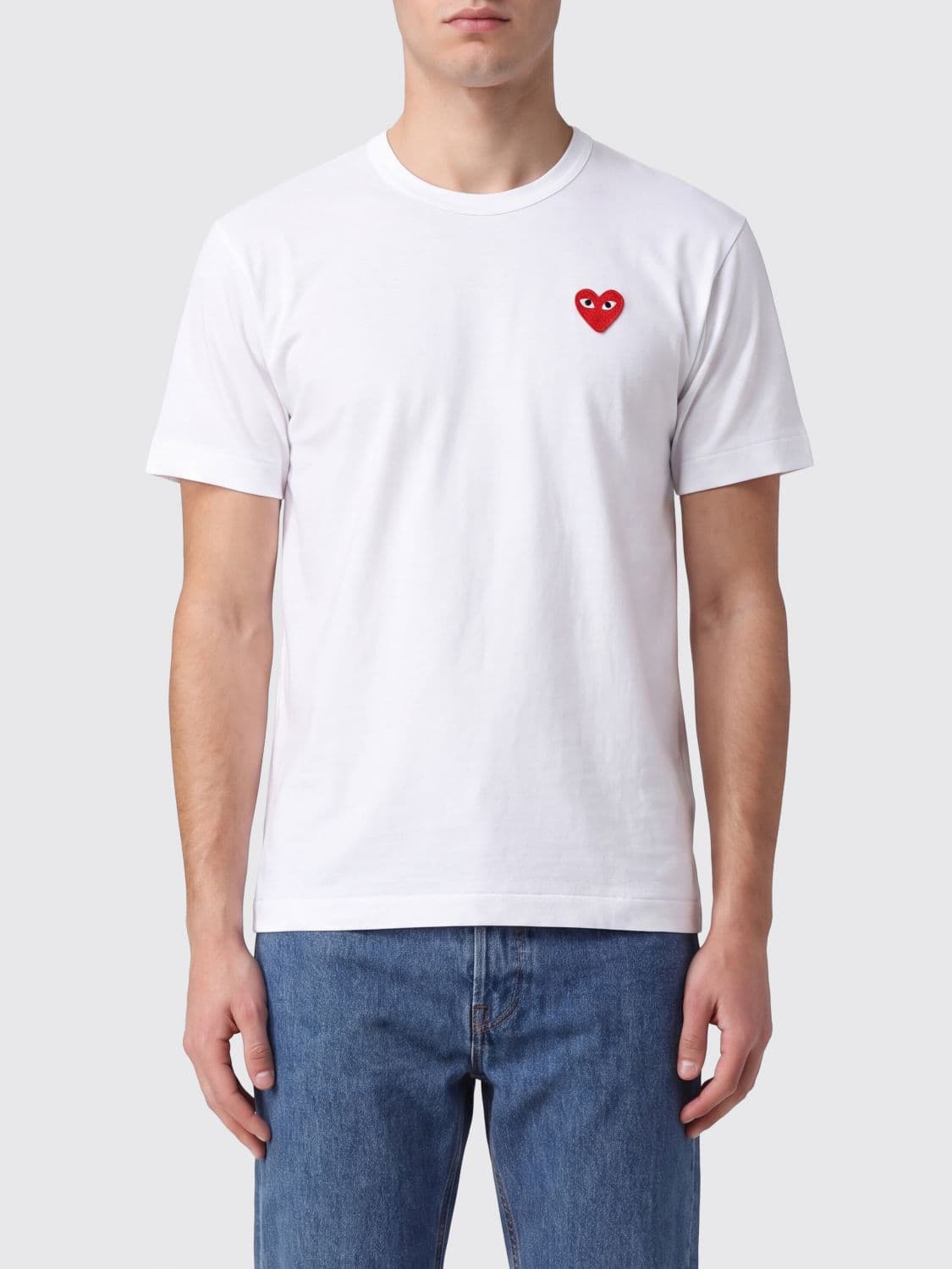 Comme Des Garçons Play Crewneck Cotton T-Shirt with an Embroidered Logo
