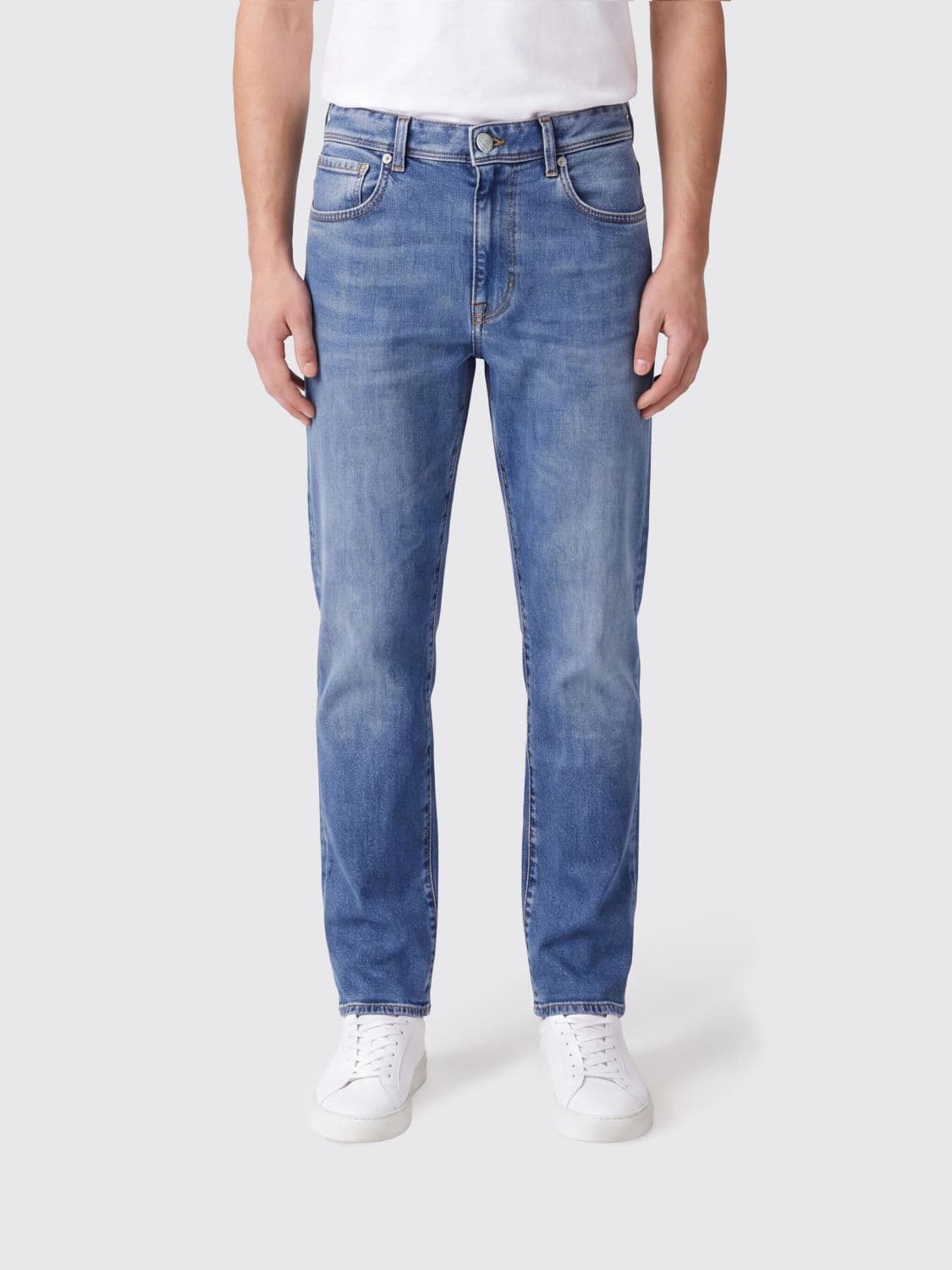 Incotex Five-Pocket Straight Jeans in Stretch Cotton Denim with Mid-Rise