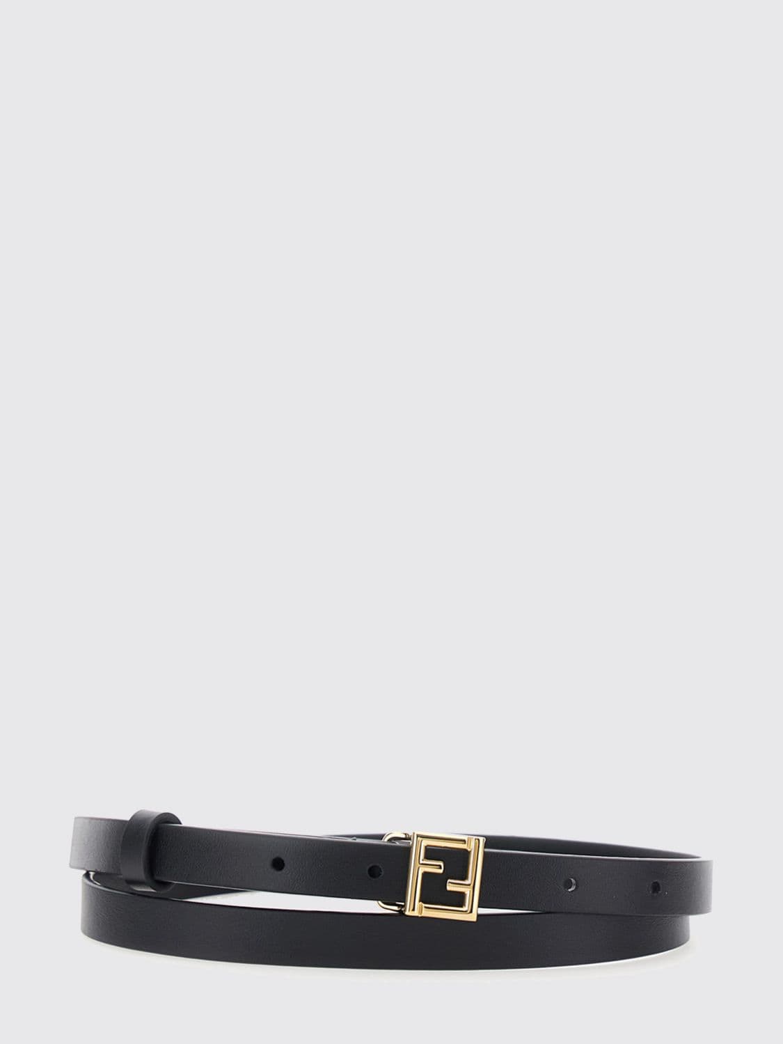 Fendi Slim Calfskin Leather Belt with FF Monogram Buckle