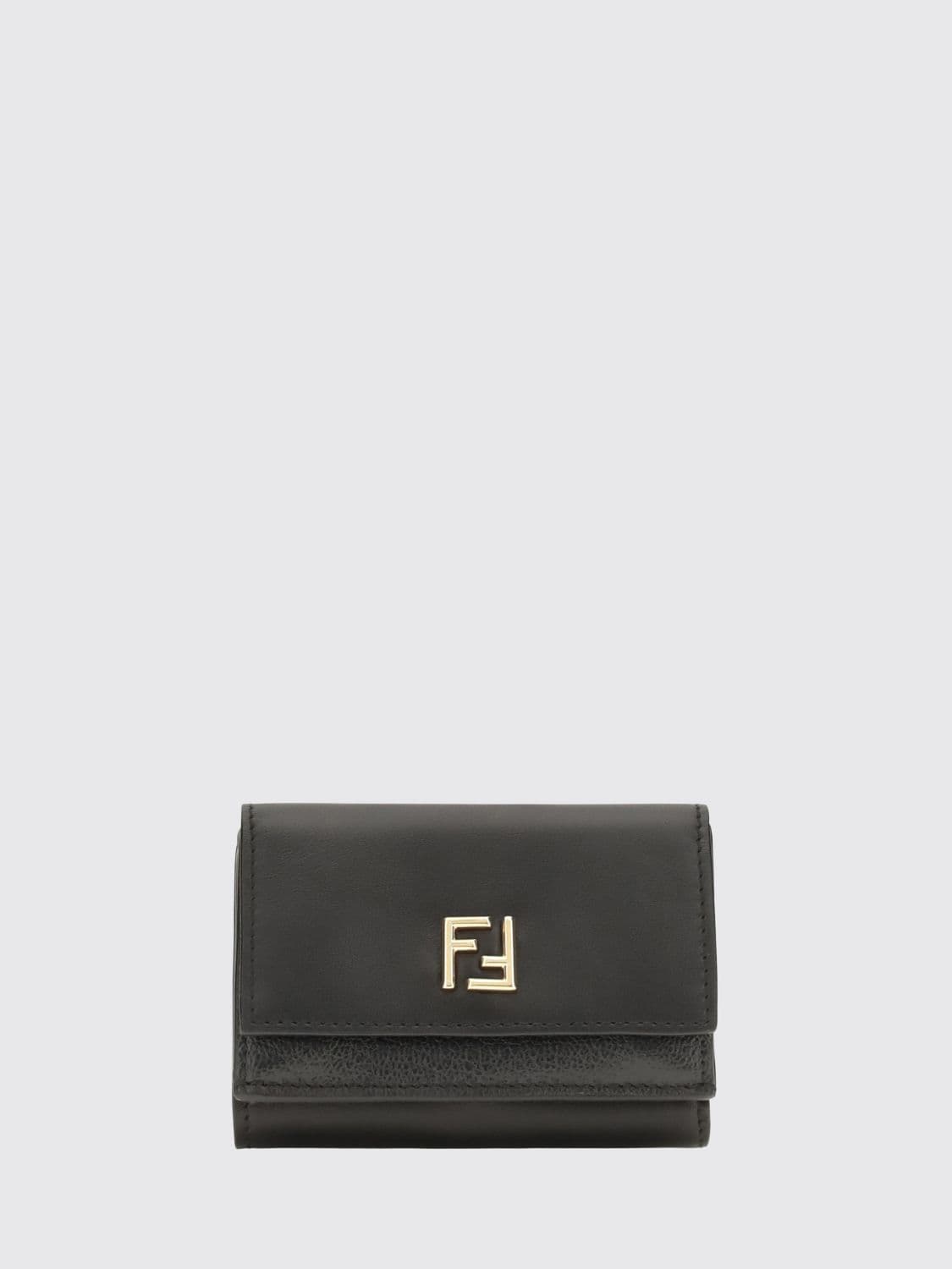Fendi Tri-Fold Leather Wallet with FF Monogram and Snap Button Closure